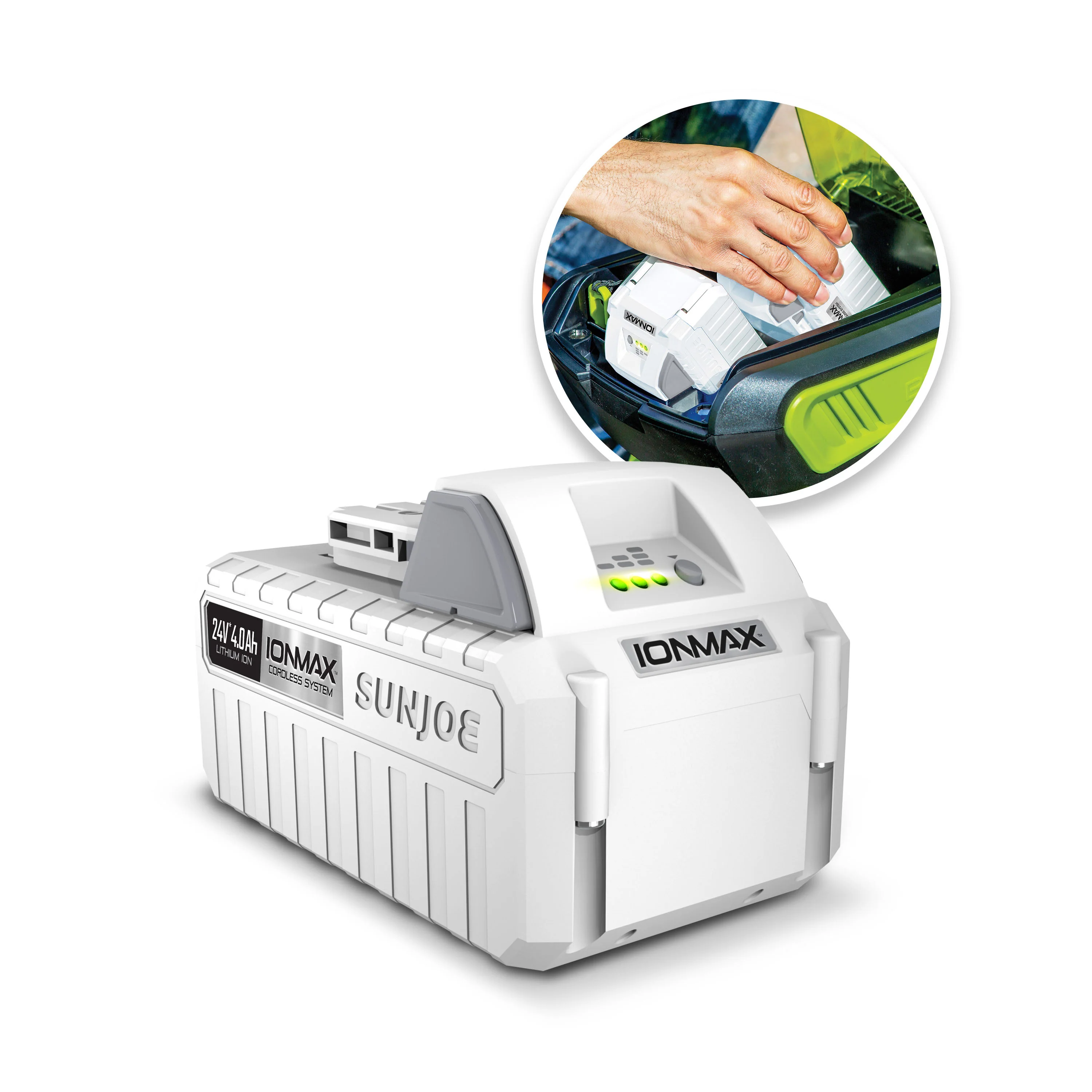 Snow Joe CERTIFIED AUTHENTIC IONMAX 24-Volt* 4.0-Ah Lithium-ION Battery | Universal JOE Brands (Sun Joe, Auto Joe, Snow Joe, Power Joe) IONMAX Devices | Battery Management System | 3-Stage LED Display