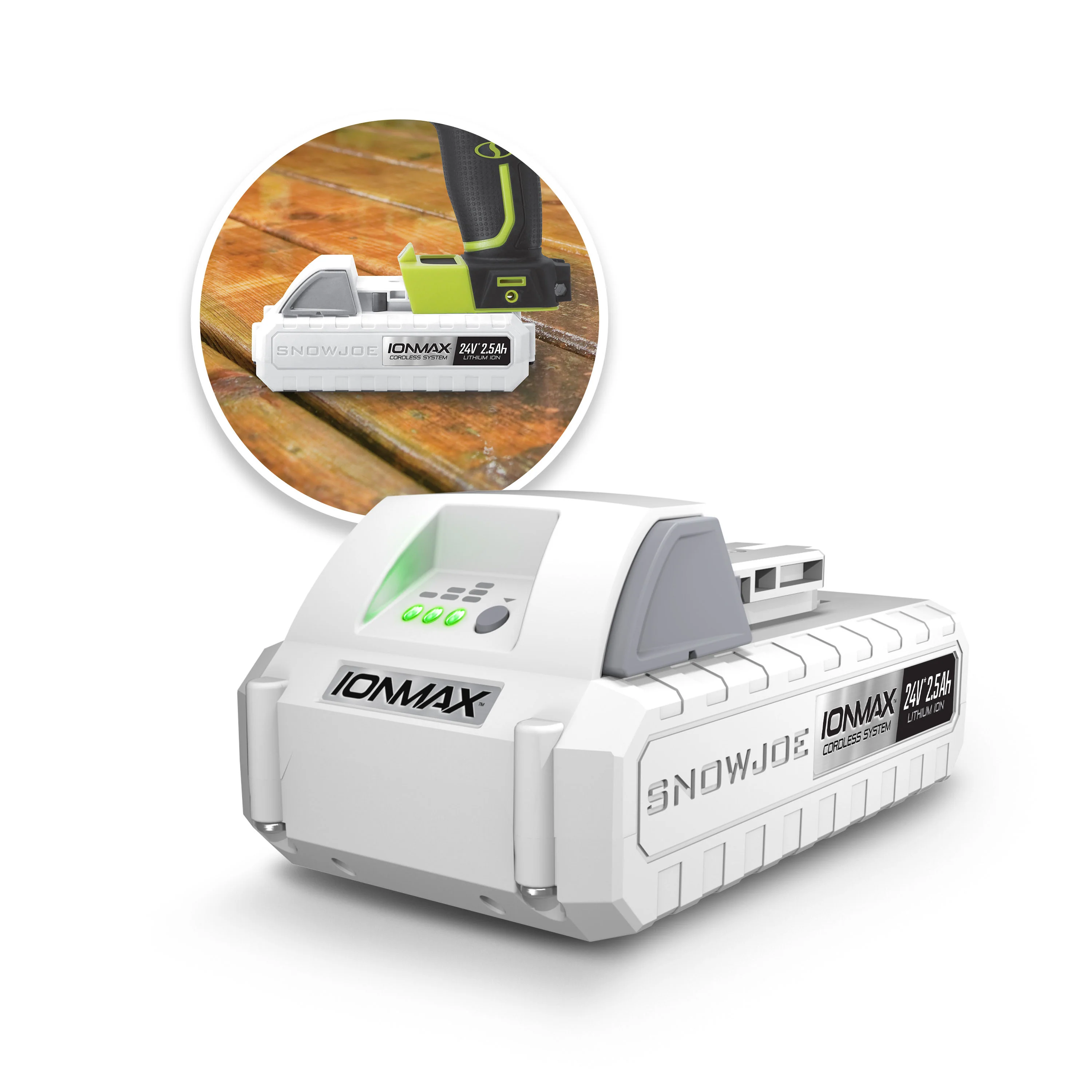 Snow Joe CERTIFIED AUTHENTIC IONMAX 24-Volt* 2.5-Ah Lithium-ION Battery | Universal JOE Brands (Sun Joe, Auto Joe, Snow Joe, Power Joe) IONMAX Devices | Battery Management System | 3-Stage LED Display