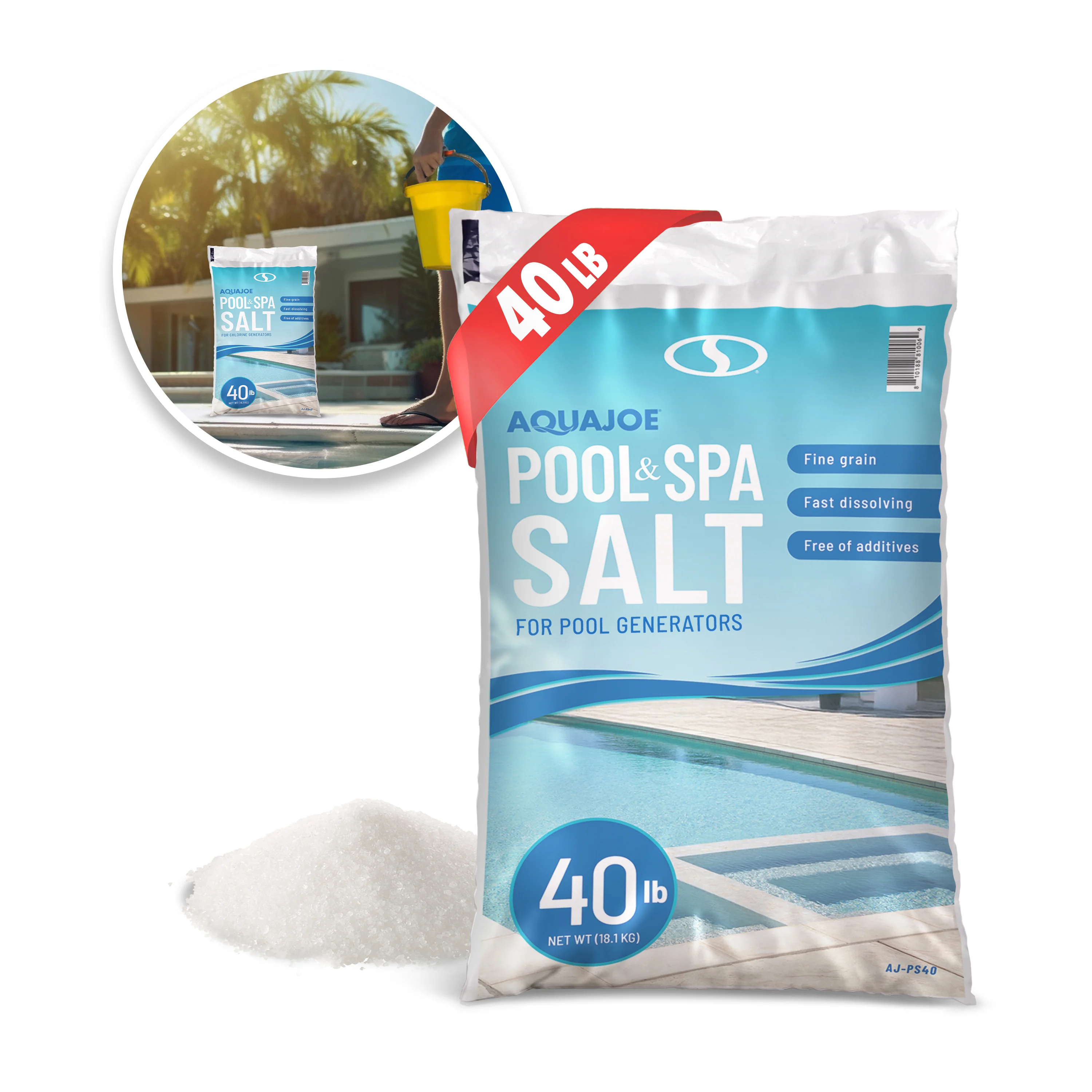 Aqua Joe Pool + Spa Salt | For Chlorine Generators | Fast Dissolving | 40-Lb. Bag