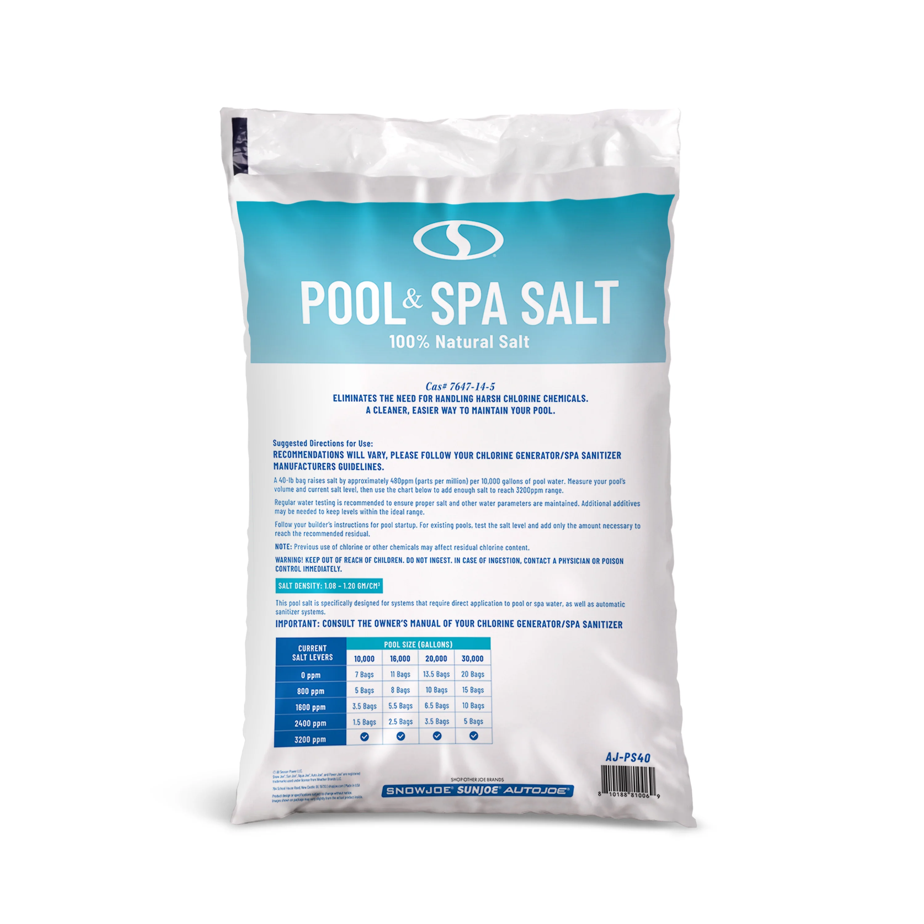 Aqua Joe Pool + Spa Salt | For Chlorine Generators | Fast Dissolving | 40-Lb. Bag - Image 3