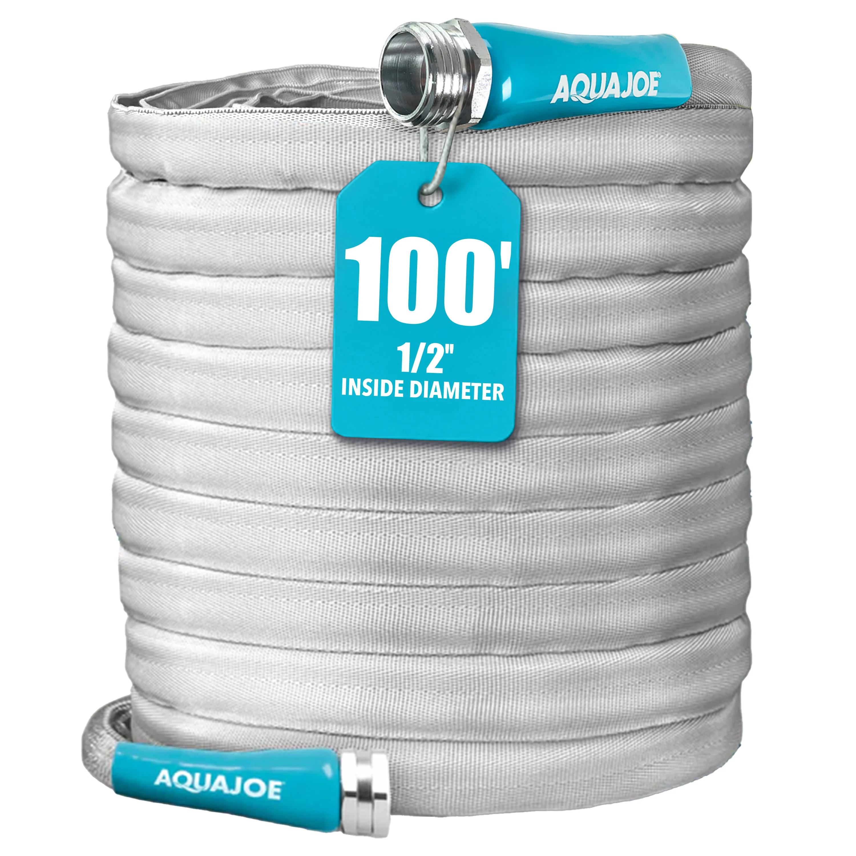 Aqua Joe Xtreme Fiberjacket Garden Hose | 100-Foot | 1/2-Inch Diameter | Metal Fittings