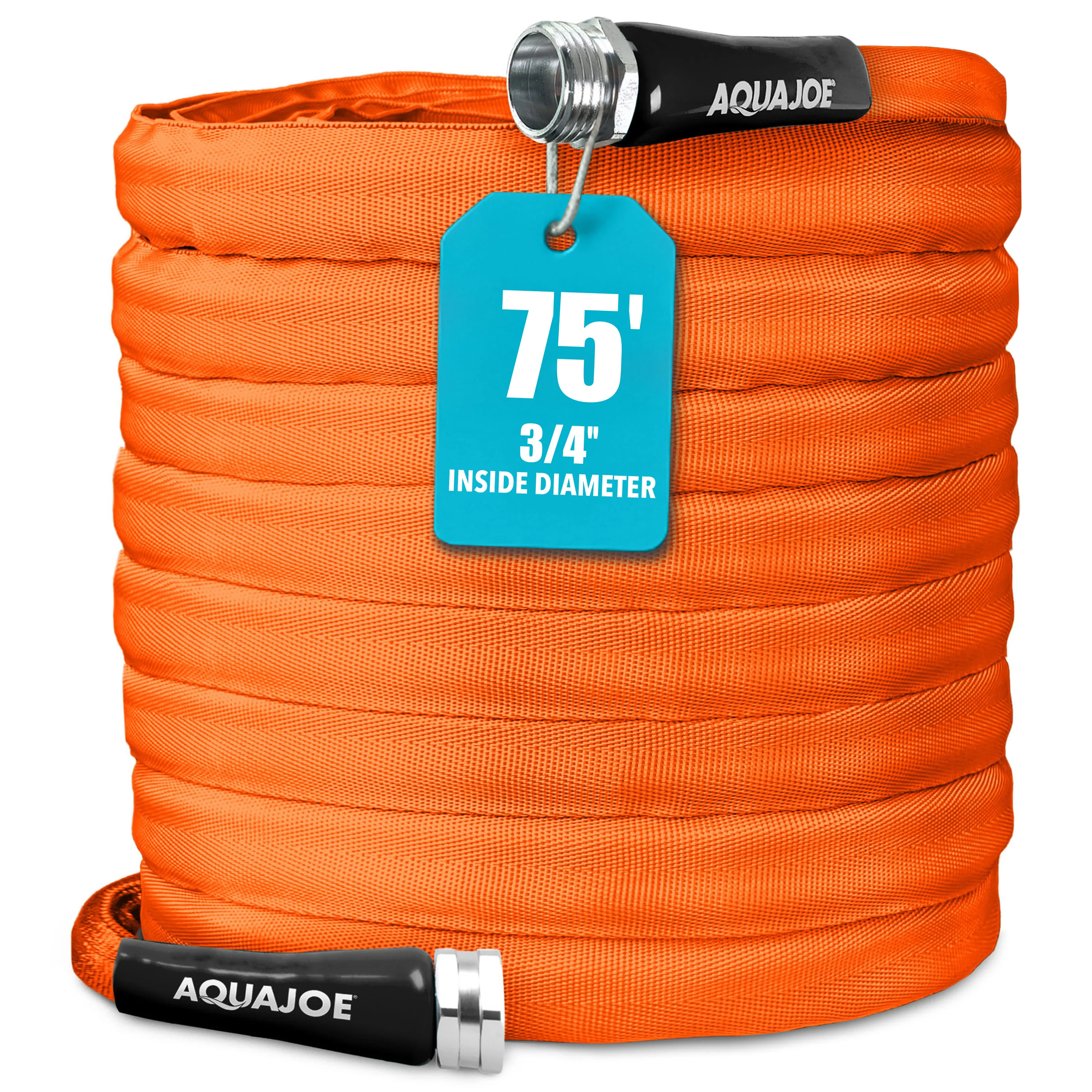 Aqua Joe Non-Expanding Kink-Resistant Contractor Grade FiberJacket Garden Hose | 75-Ft | 3/4-in | 650-PSI BURST (Orange)