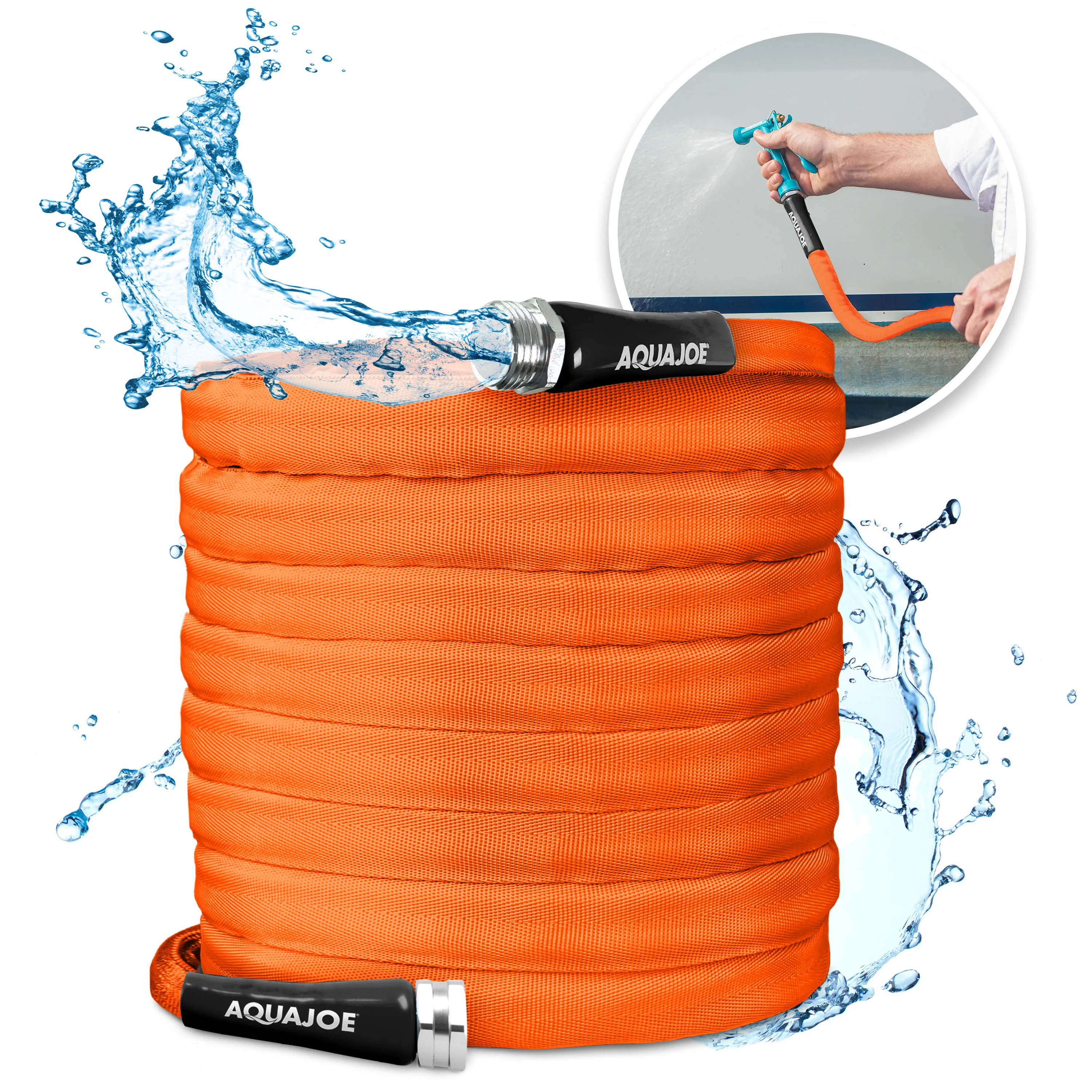 Aqua Joe Non-Expanding Kink-Resistant Contractor Grade FiberJacket Garden Hose | 75-Ft | 3/4-in | 650-PSI BURST (Orange) - Image 2