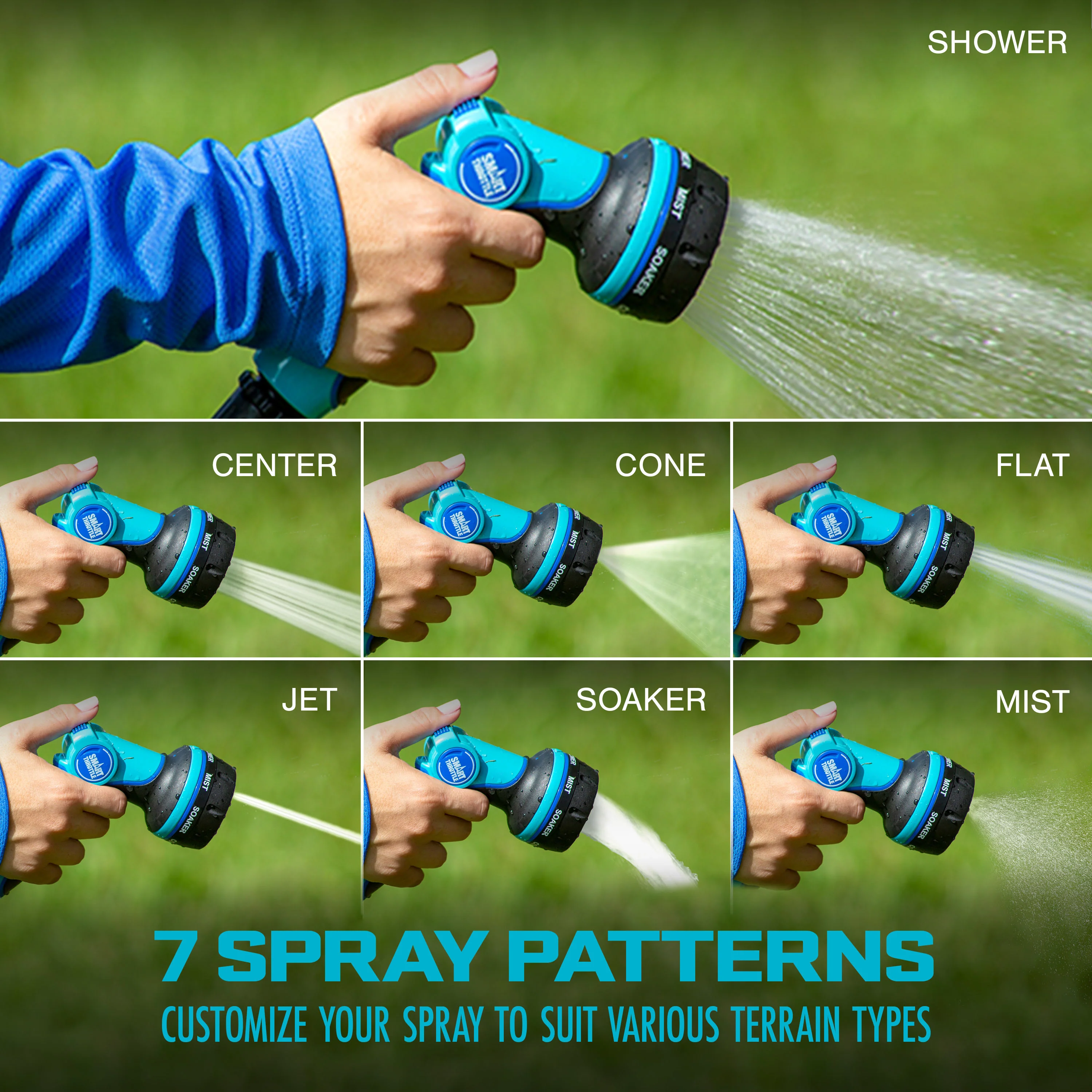 Aqua Joe Heavy-Duty Multi-Function Hose Nozzle W/ Smart Throttle | 7 Spray Patterns - Image 3