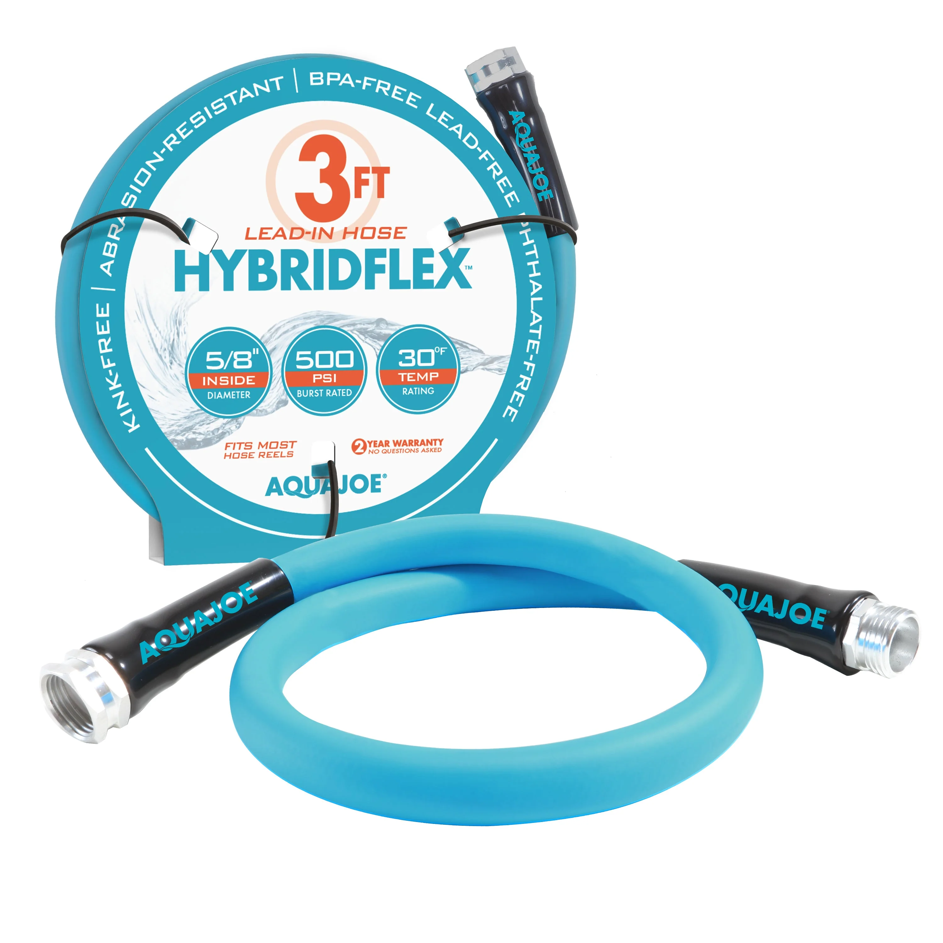 Aqua Joe AJPGH03-PRO 5/8 HybridFLEX 3-Foot Lead-In Hose | 500 PSI Burst Rating