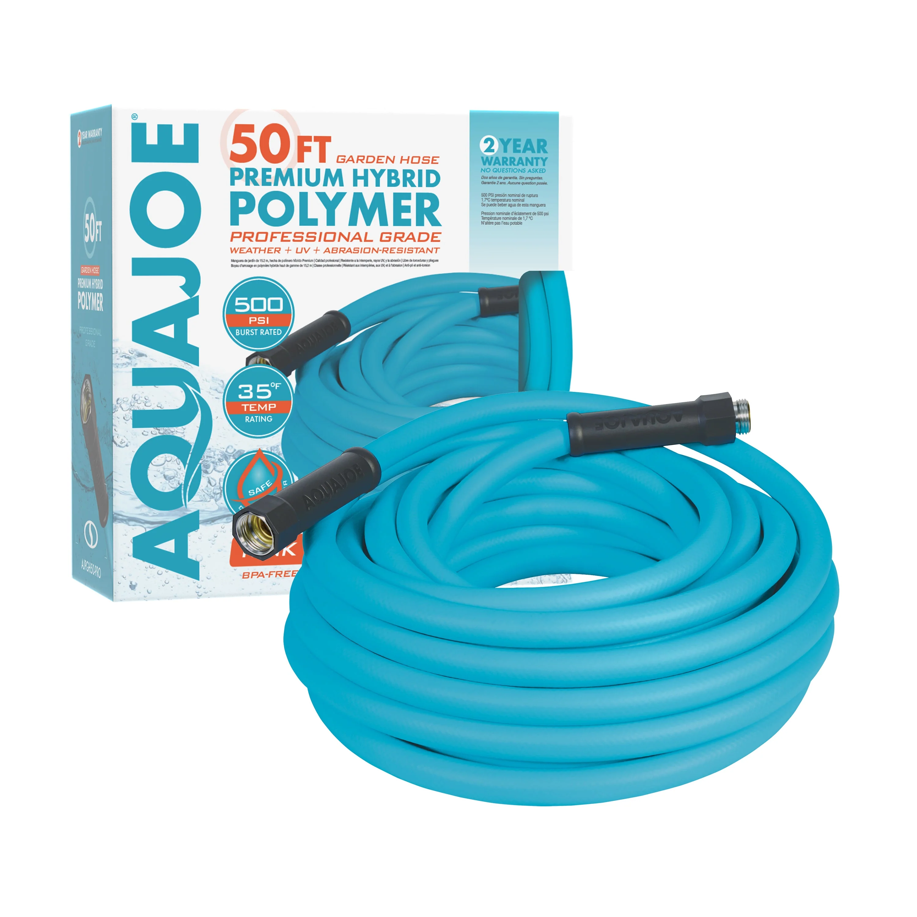Aqua Joe HybridFLEX Professional-Grade Hybrid Polymer Garden Hose | 50-Ft | 5/8-inch | W/ Dual Swivel Grenade Grips | 500-PSI Burst - Image 12