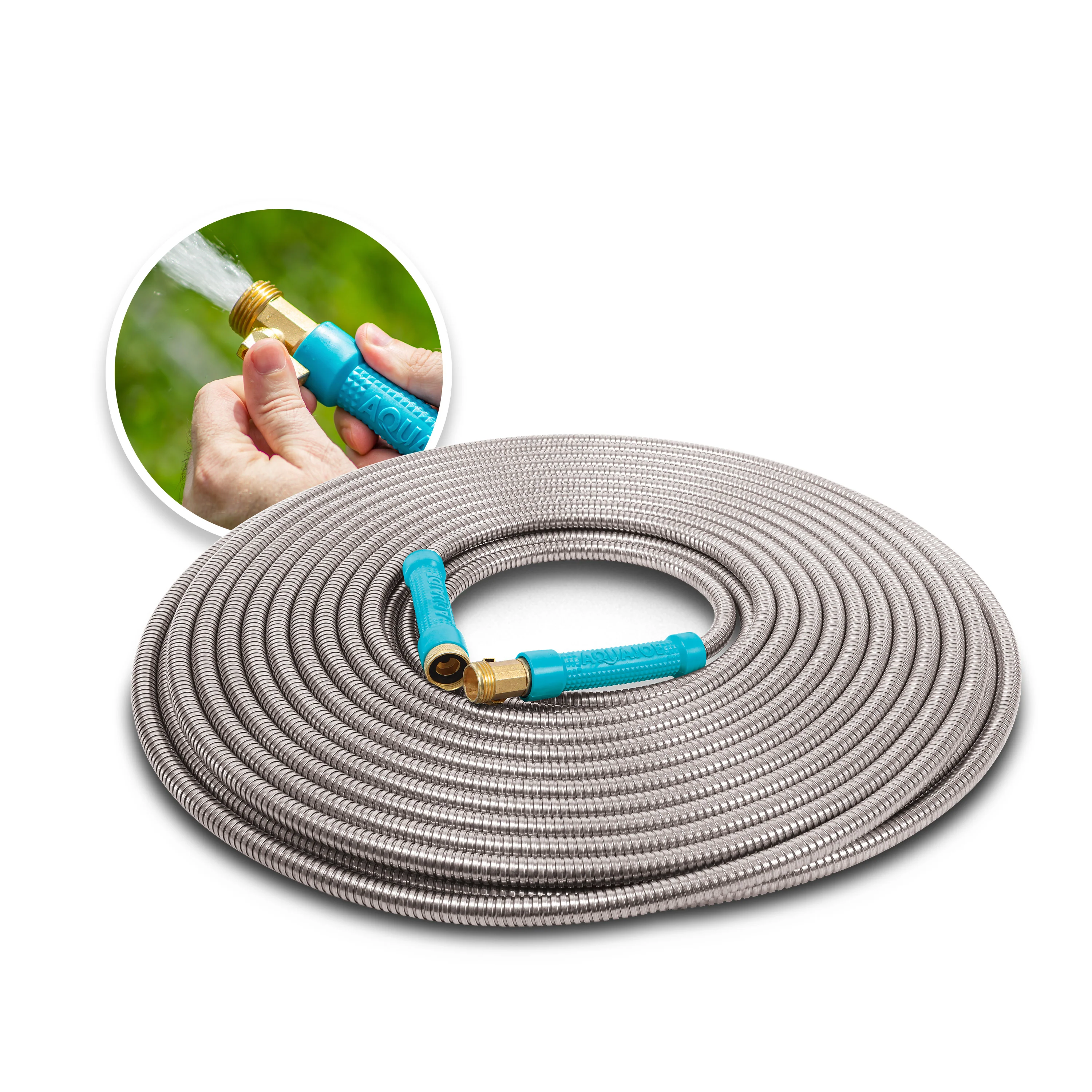 Aqua Joe AJSGH100-MAX Heavy-Duty Puncture Proof Garden Hose | 100-Foot | 1/2-Inch | w/ Brass Fitting & On/Off Valve | Spiral Constructed 304-Stainless Steel Metal - Image 3