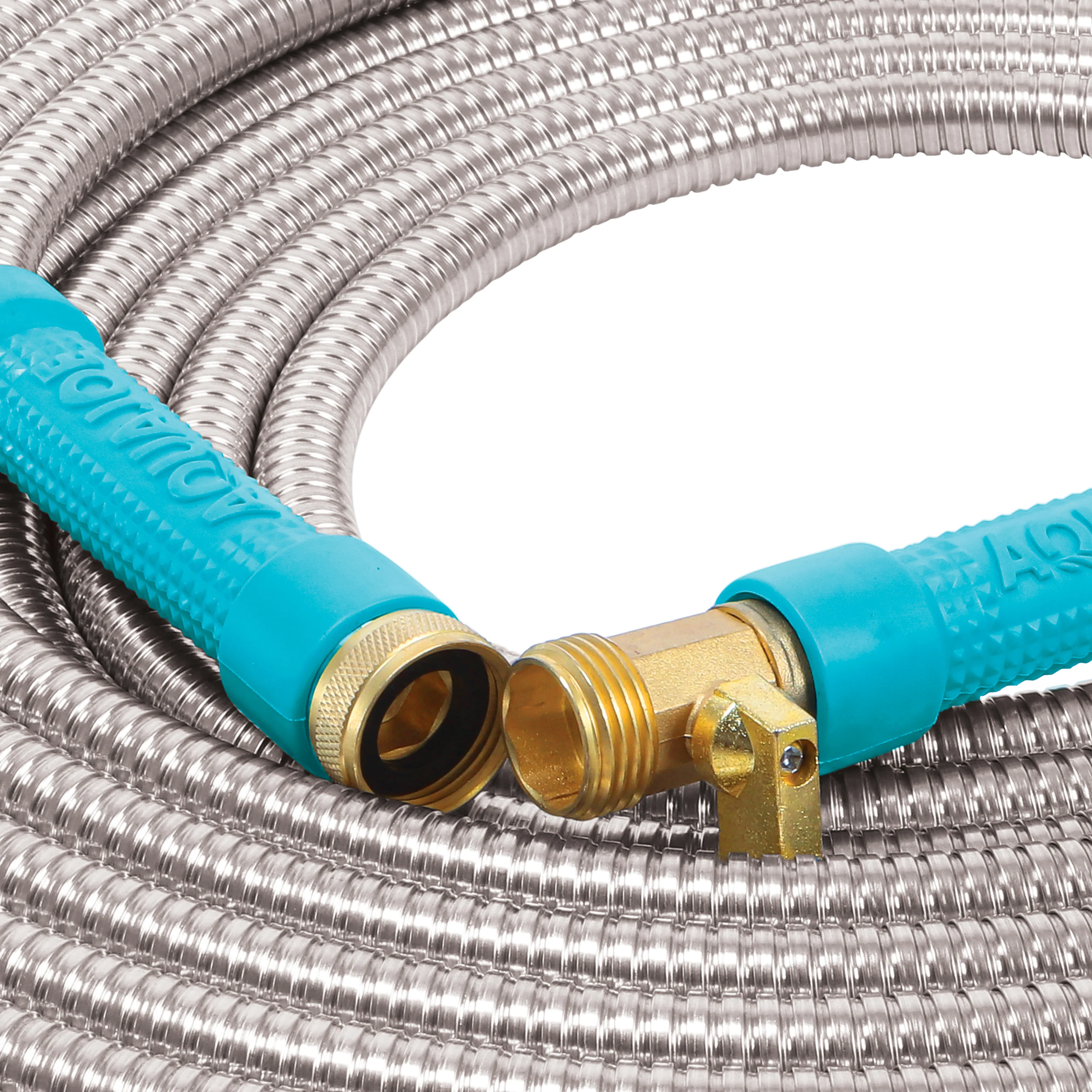 Aqua Joe AJSGH100-MAX Heavy-Duty Puncture Proof Garden Hose | 100-Foot | 1/2-Inch | w/ Brass Fitting & On/Off Valve | Spiral Constructed 304-Stainless Steel Metal - Image 4