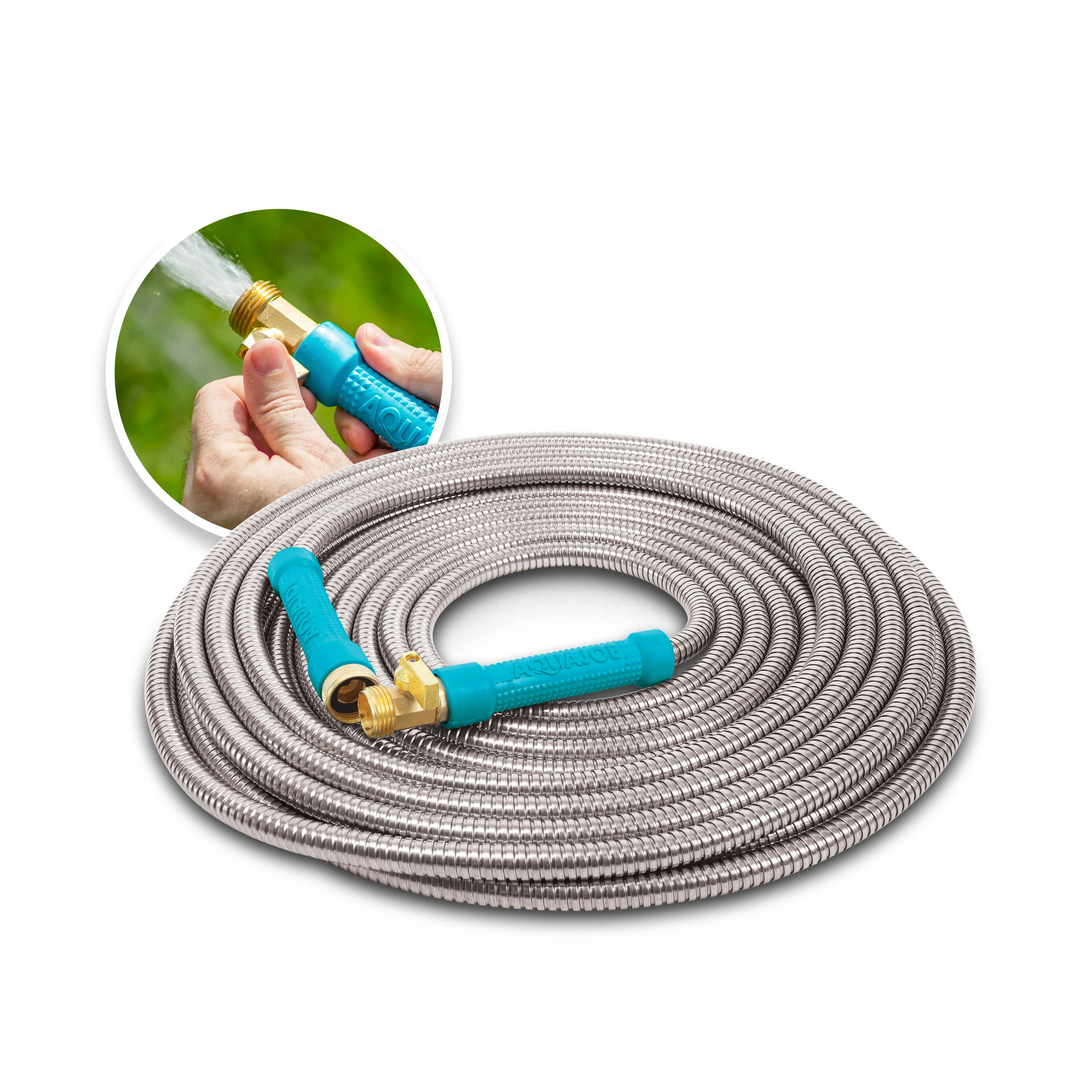 Aqua Joe AJSGH50-MAX Heavy-Duty Puncture Proof Garden Hose | 50-Foot | 1/2-Inch | w/ Brass Fitting & On/Off Valve | Spiral Constructed 304-Stainless Steel Metal - Image 3