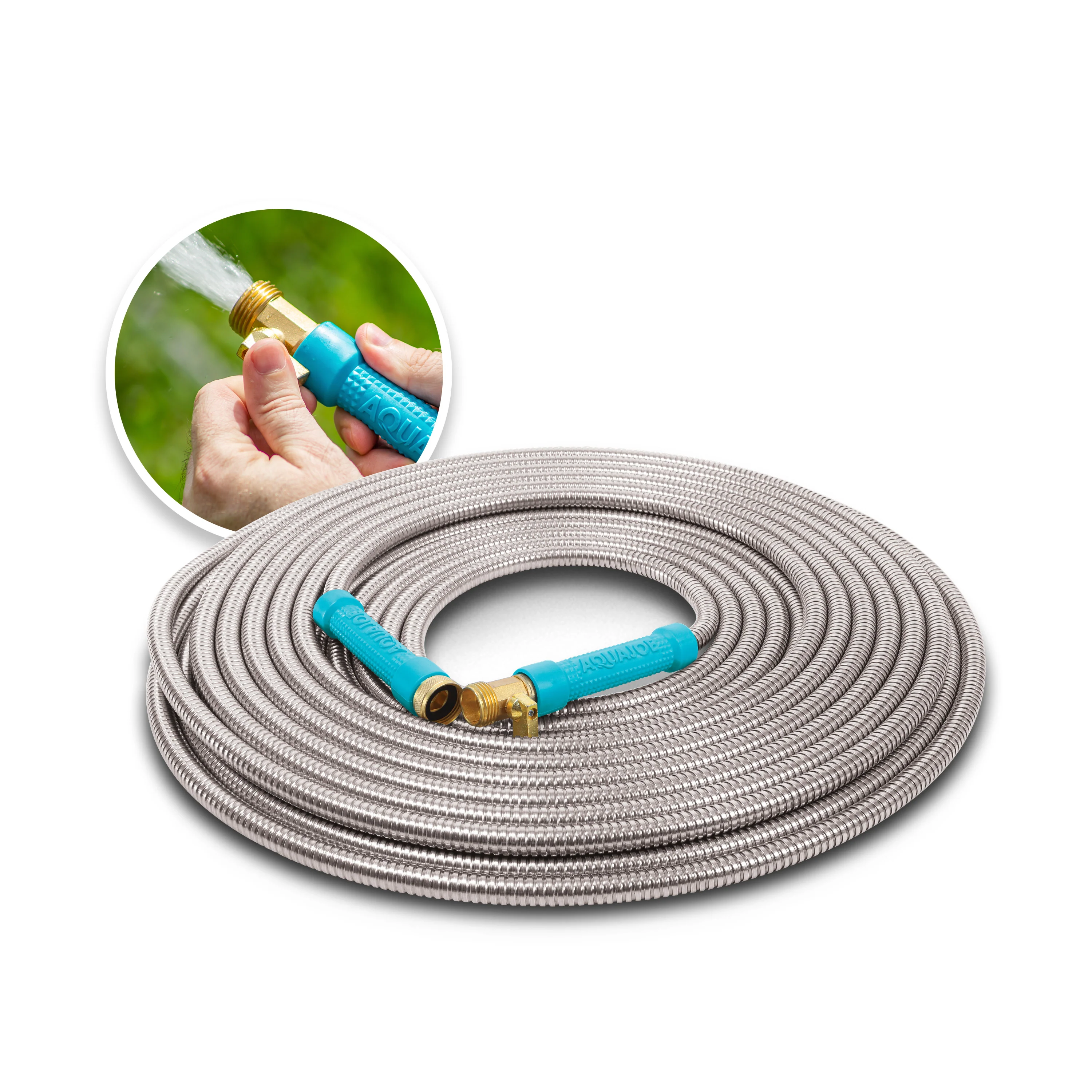 Aqua Joe AJSGH75-MAX Heavy-Duty Puncture Proof Garden Hose | 75-Foot | 1/2-Inch | w/ Brass Fitting & On/Off Valve | Spiral Constructed 304-Stainless Steel Metal - Image 3