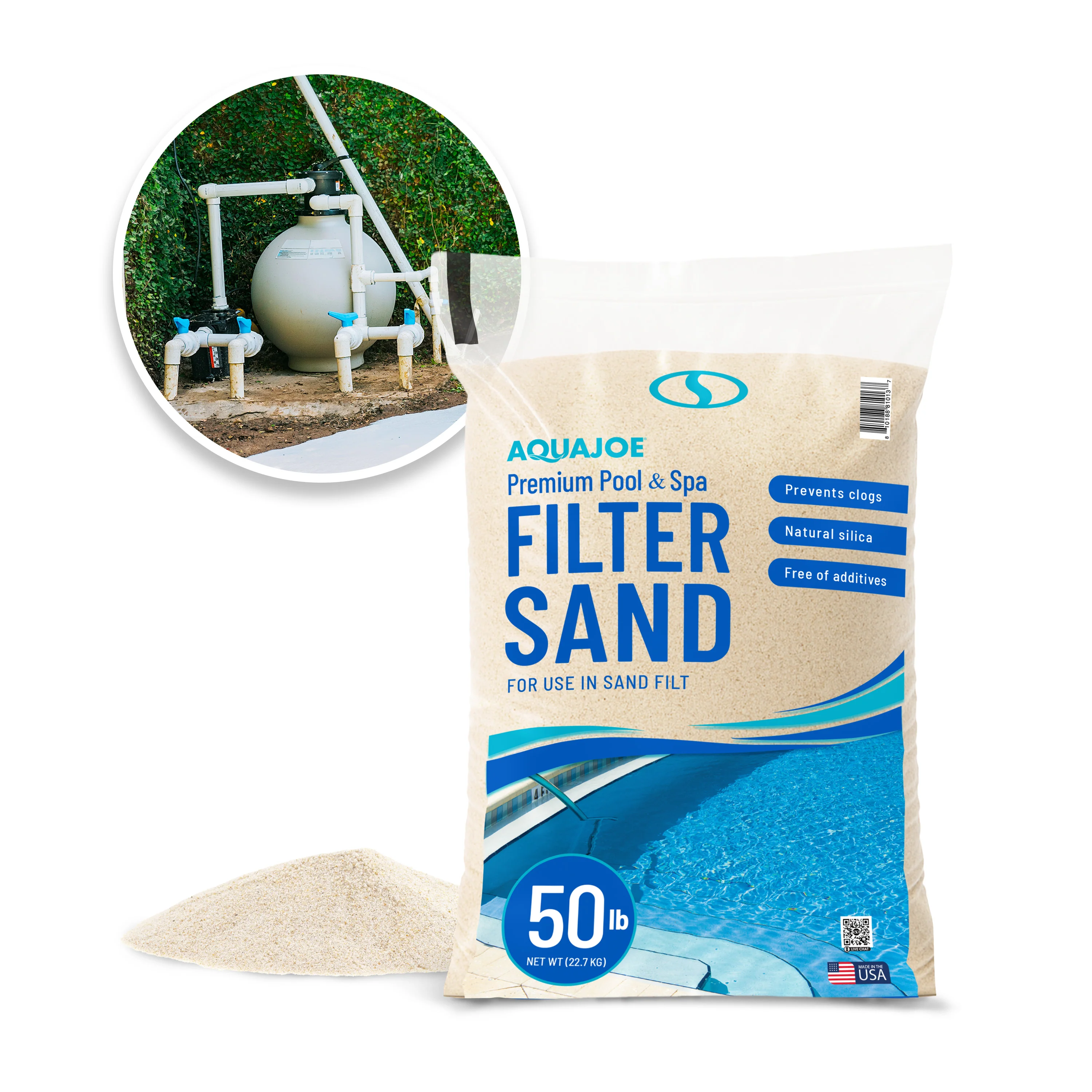 Aqua Joe Premium Pool + Spa Filter Sand | Natural Silica | 50 Lb. Bag