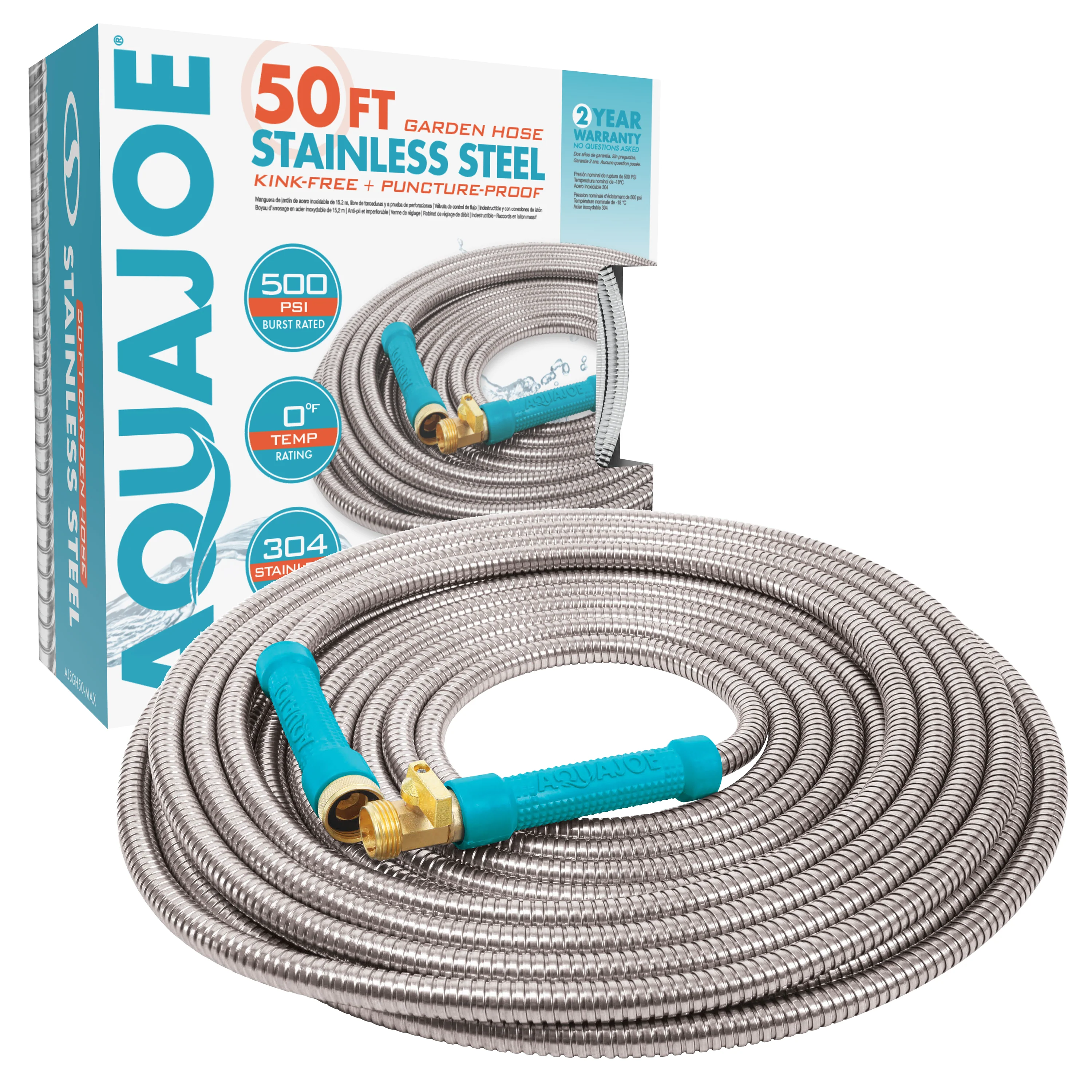 Aqua Joe Metal Garden Hose and Sprinkler Bundle | 50ft Metal Garden Hose + Oscillating Sprinkler - Image 3