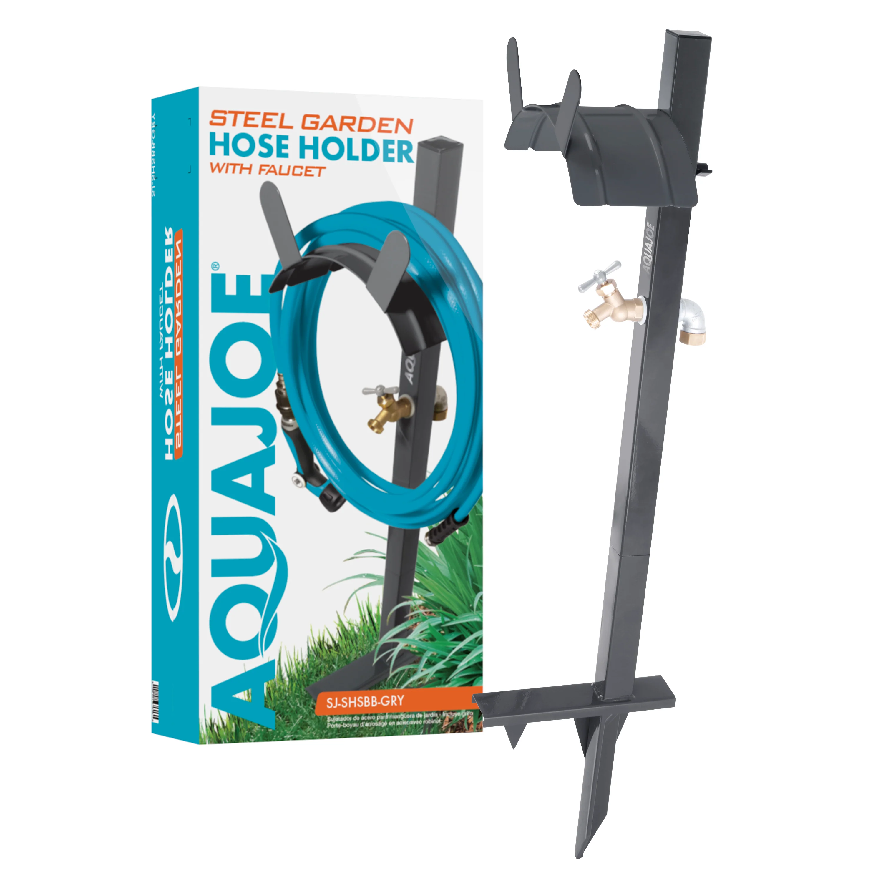 Aqua Joe Garden Hose Stand W/ Brass Faucet | Stores Up To 125-ft (Gray) - Image 10