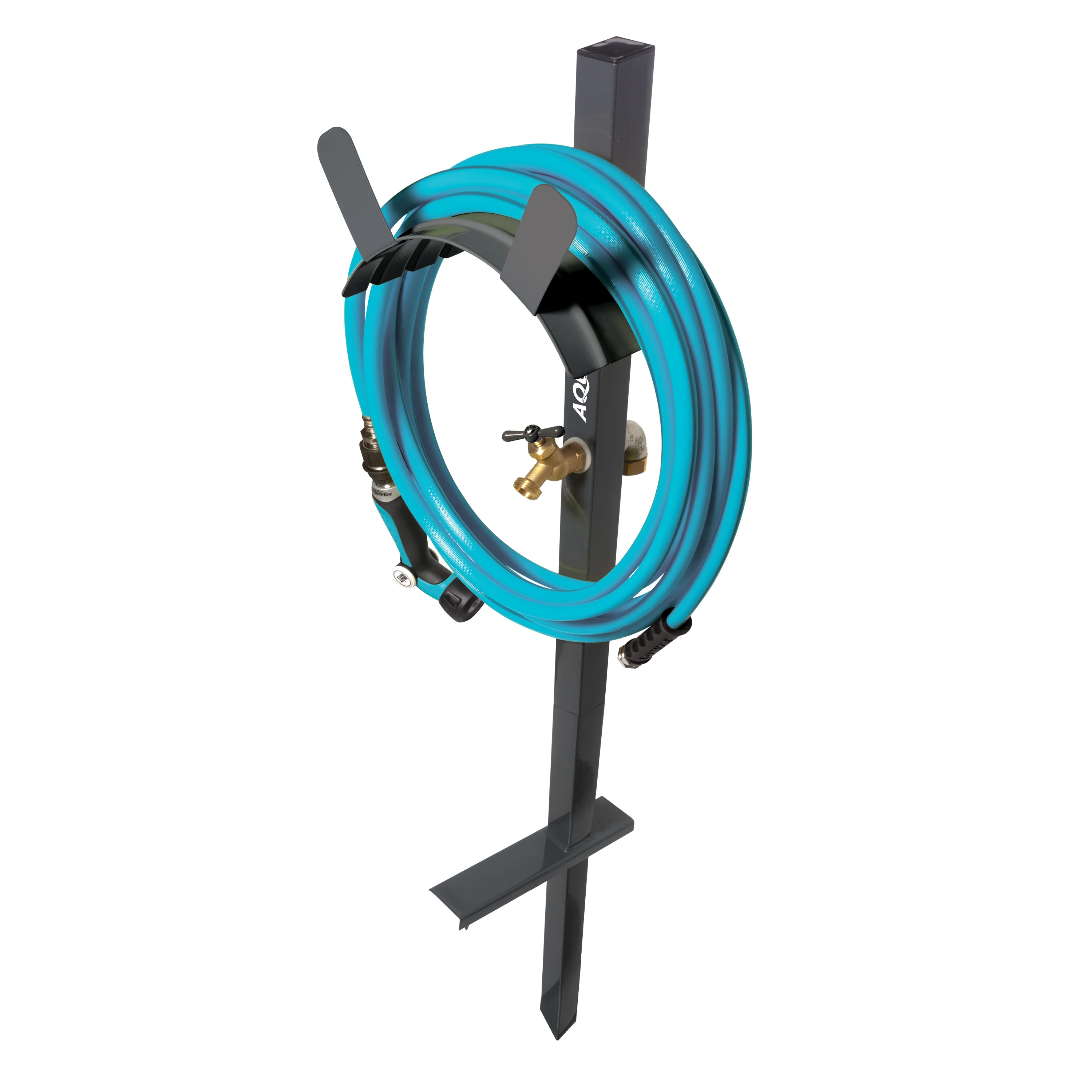 Aqua Joe Garden Hose Stand W/ Brass Faucet | Stores Up To 125-ft (Gray) - Image 7