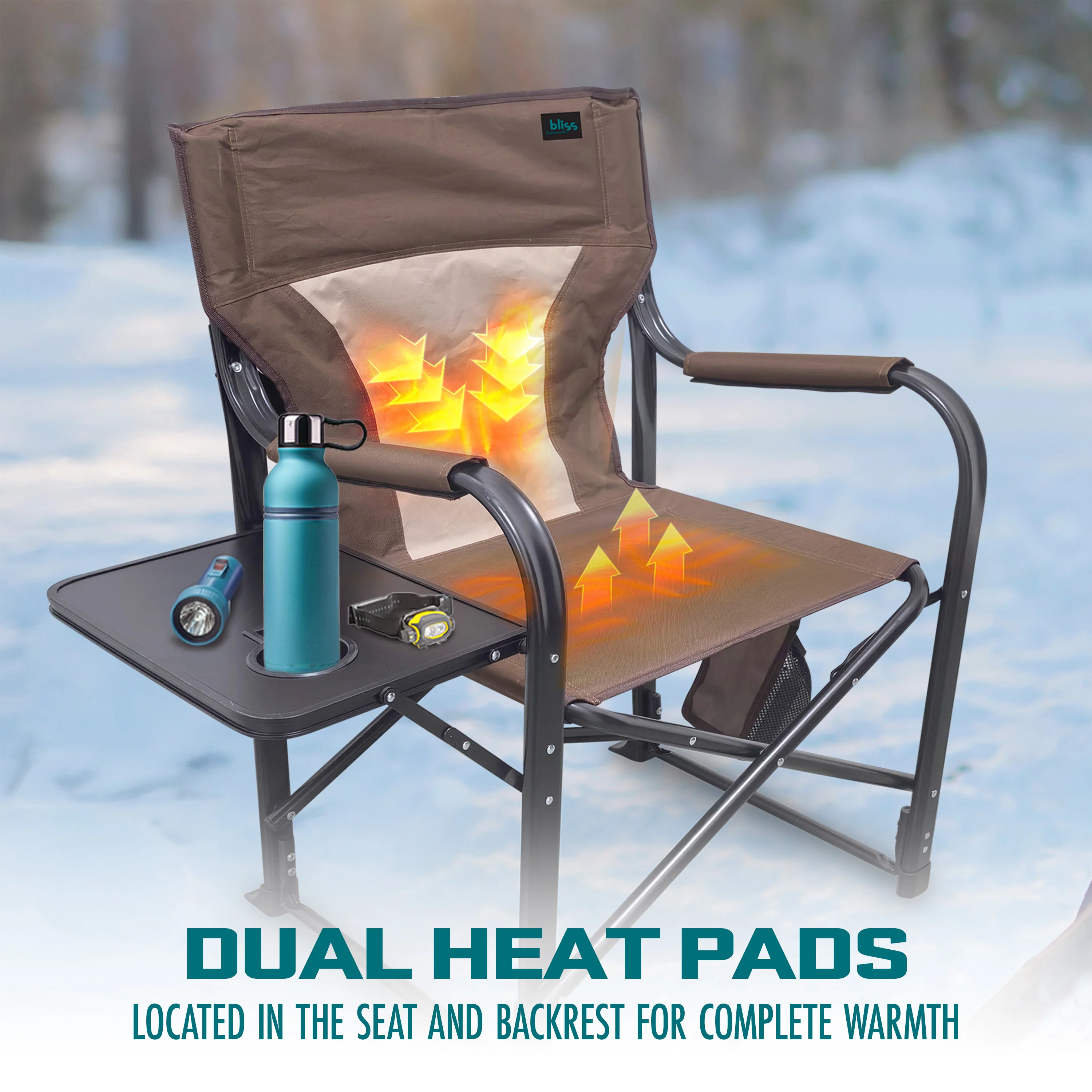 Bliss Hammocks 24-Volt Heated Directors Seat | 21-in Wide | 3 Temp Settings | 2.0-Ah Battery + Charger (Brown) - Image 3