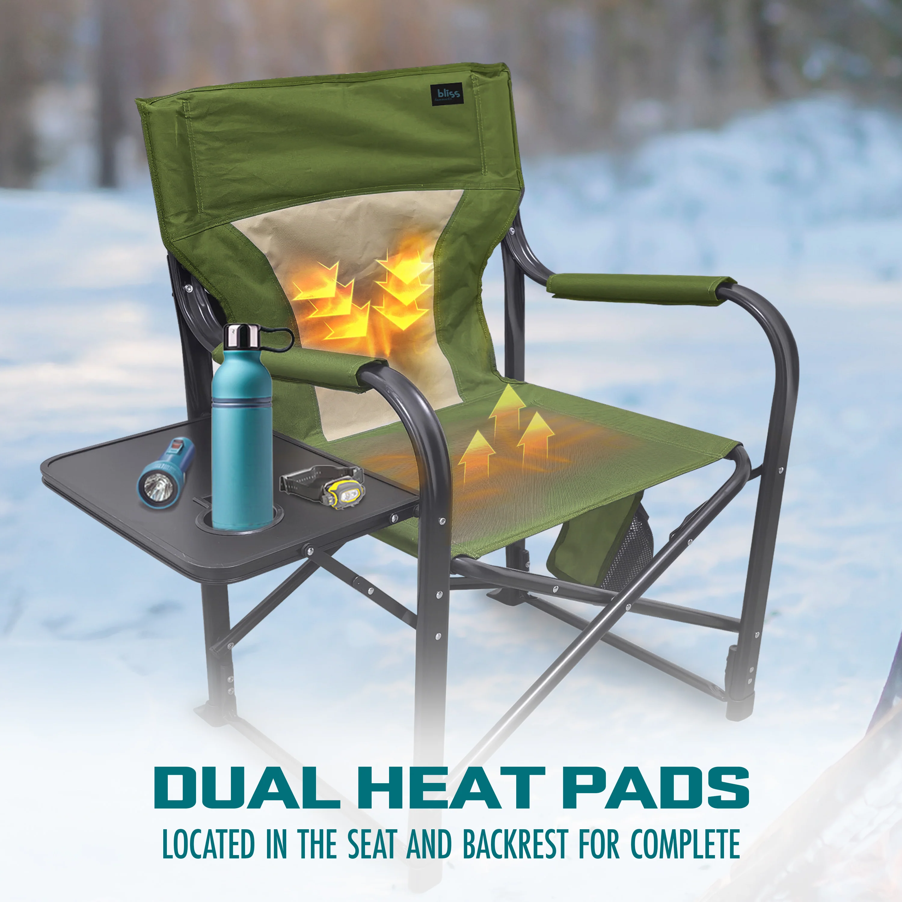 Bliss Hammocks 24-Volt Heated Directors Seat | 21-in Wide | 3 Temp Settings | 2.0-Ah Battery + Charger (Green) - Image 4