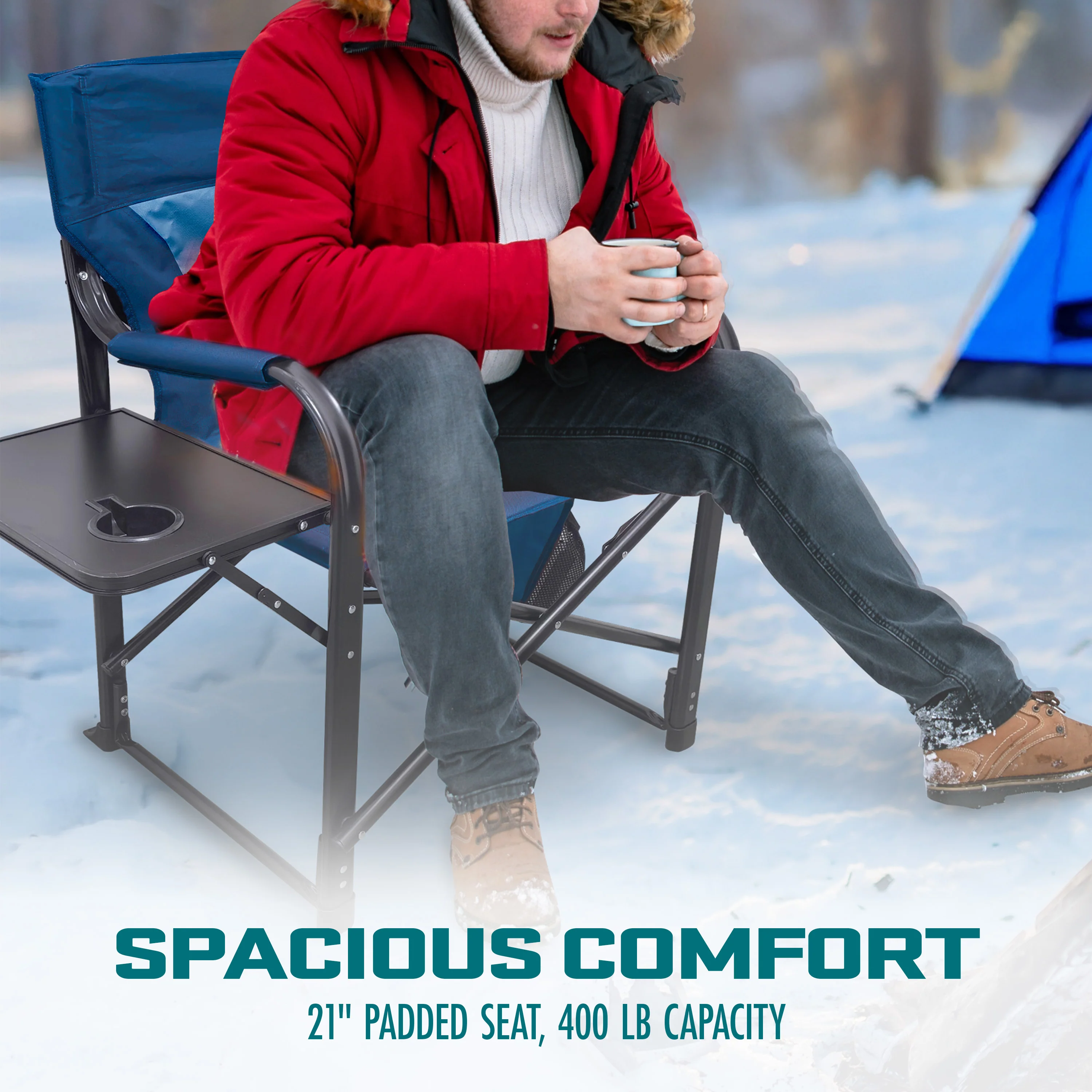 Bliss Hammocks 24V Heated Directors Seat | 21-in Wide | 3 Temp Settings | 2.0-Ah Battery + Charger (Blue) - Image 3