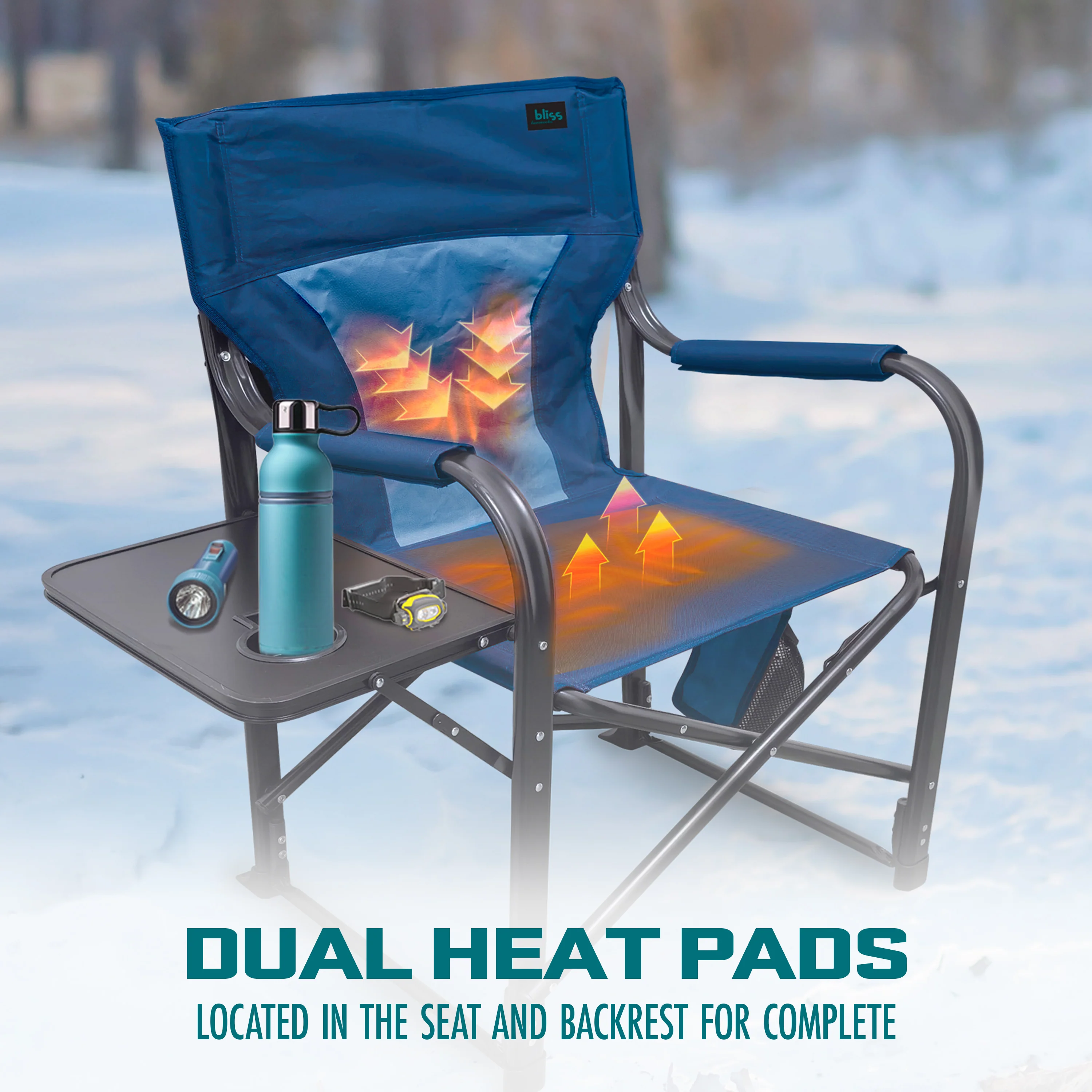 Bliss Hammocks 24V Heated Directors Seat | 21-in Wide | 3 Temp Settings | 2.0-Ah Battery + Charger (Blue) - Image 4