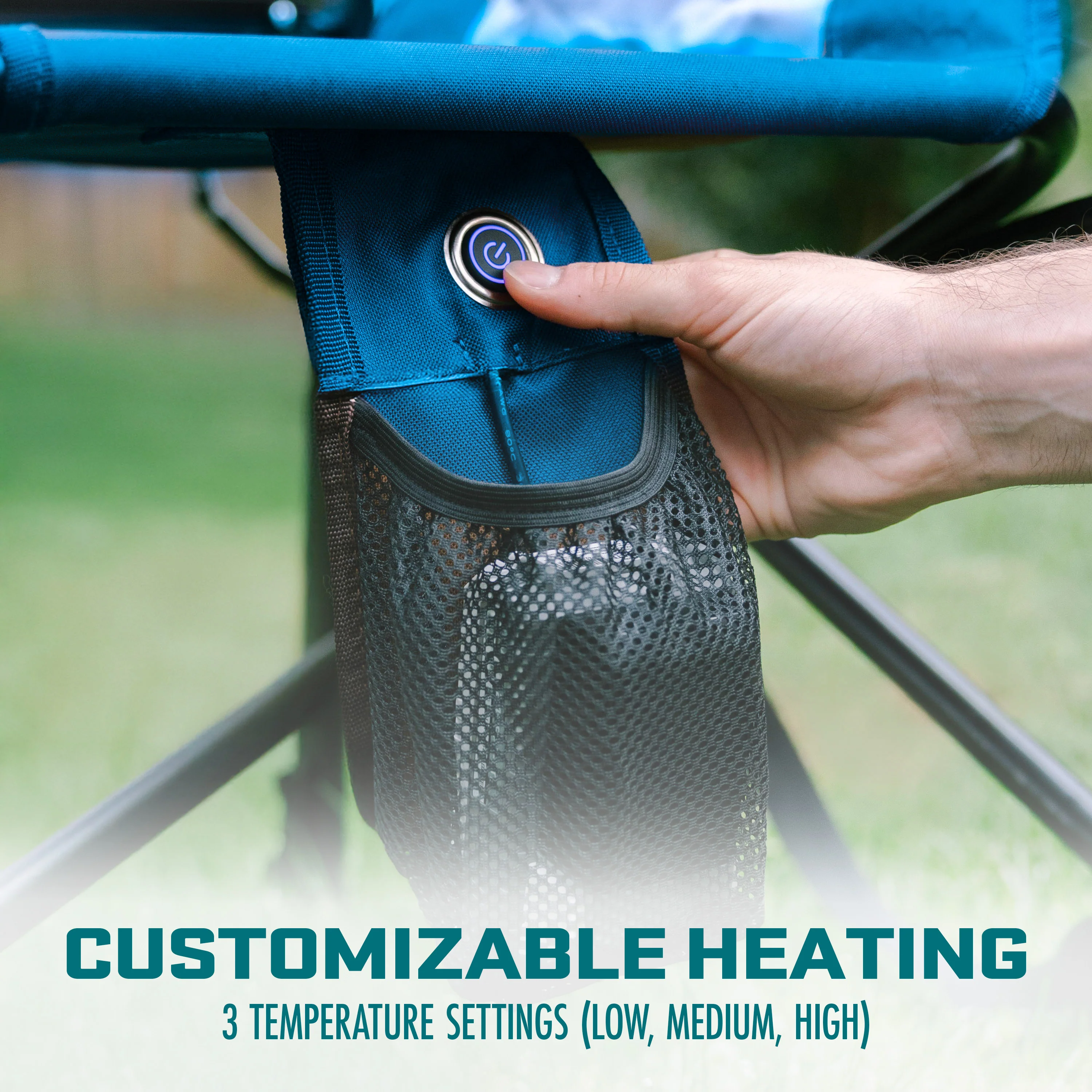 Bliss Hammocks 24V Heated Directors Seat | 21-in Wide | 3 Temp Settings | 2.0-Ah Battery + Charger (Blue) - Image 5
