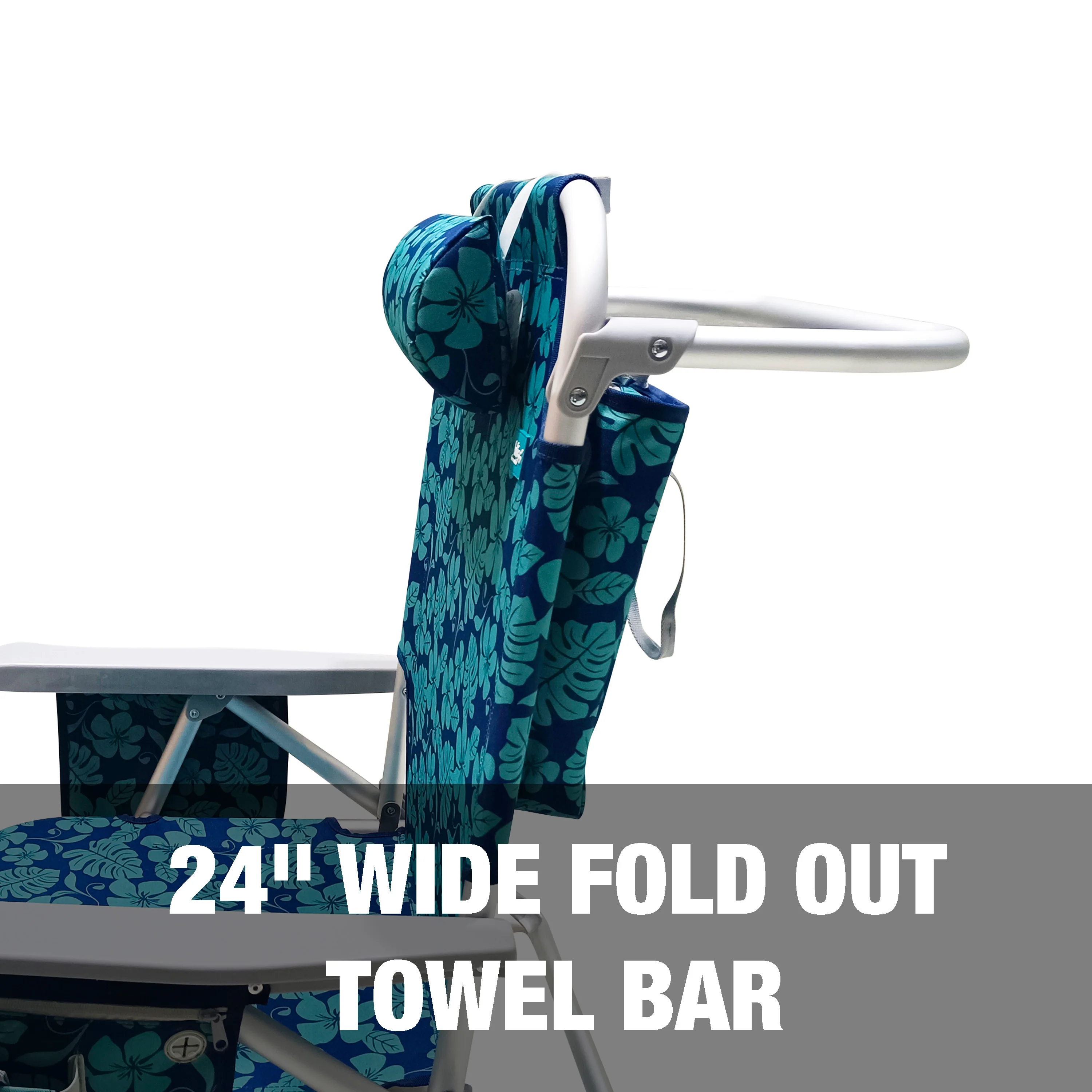 Bliss Hammocks Backpack Aluminum Beach Chair W/ Side Pocket & Detachable Cooler Bag | 5 Reclining Positions | 275 Lb. Capacity (Blue Flower) - Image 10