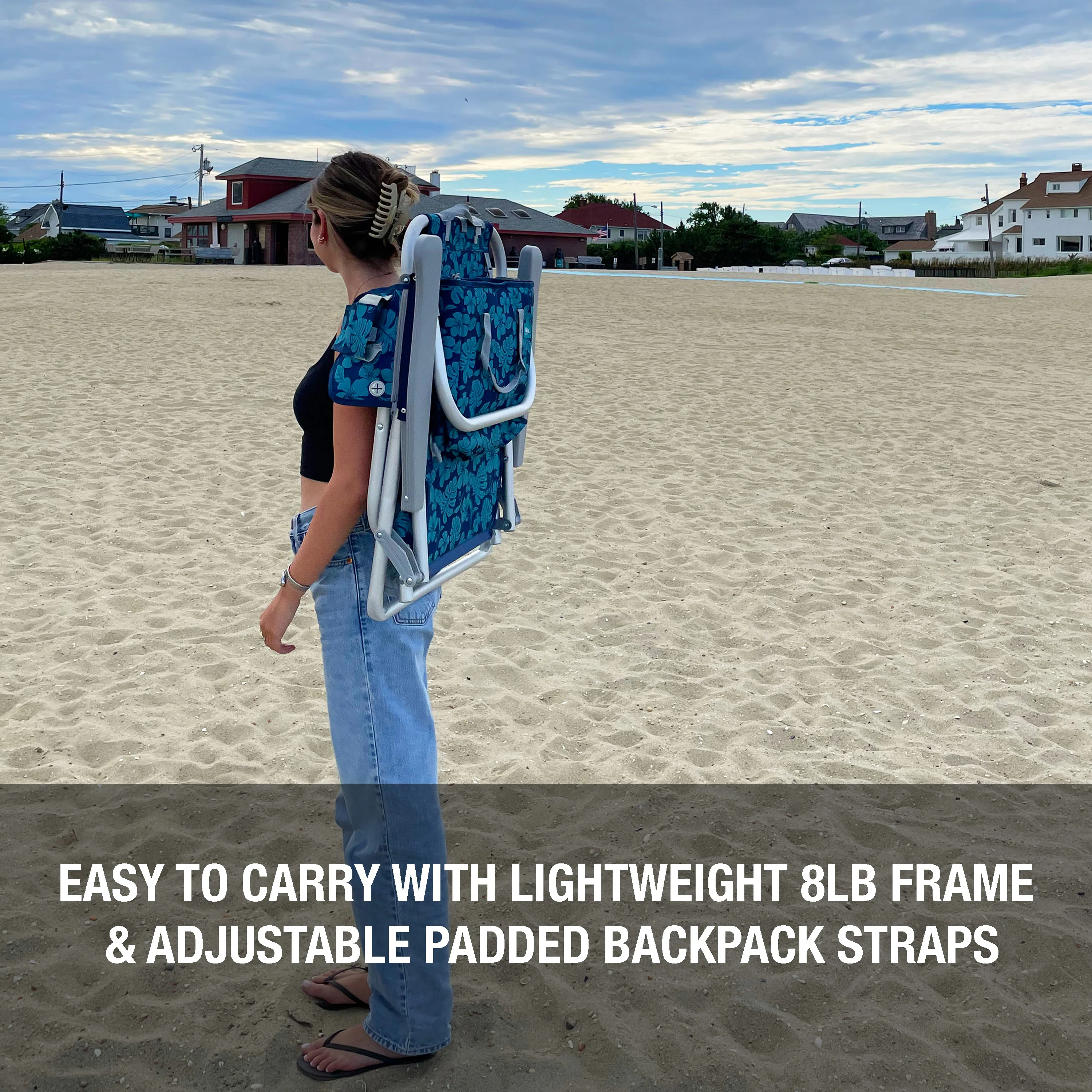 Bliss Hammocks Backpack Aluminum Beach Chair W/ Side Pocket & Detachable Cooler Bag | 5 Reclining Positions | 275 Lb. Capacity (Blue Flower) - Image 11