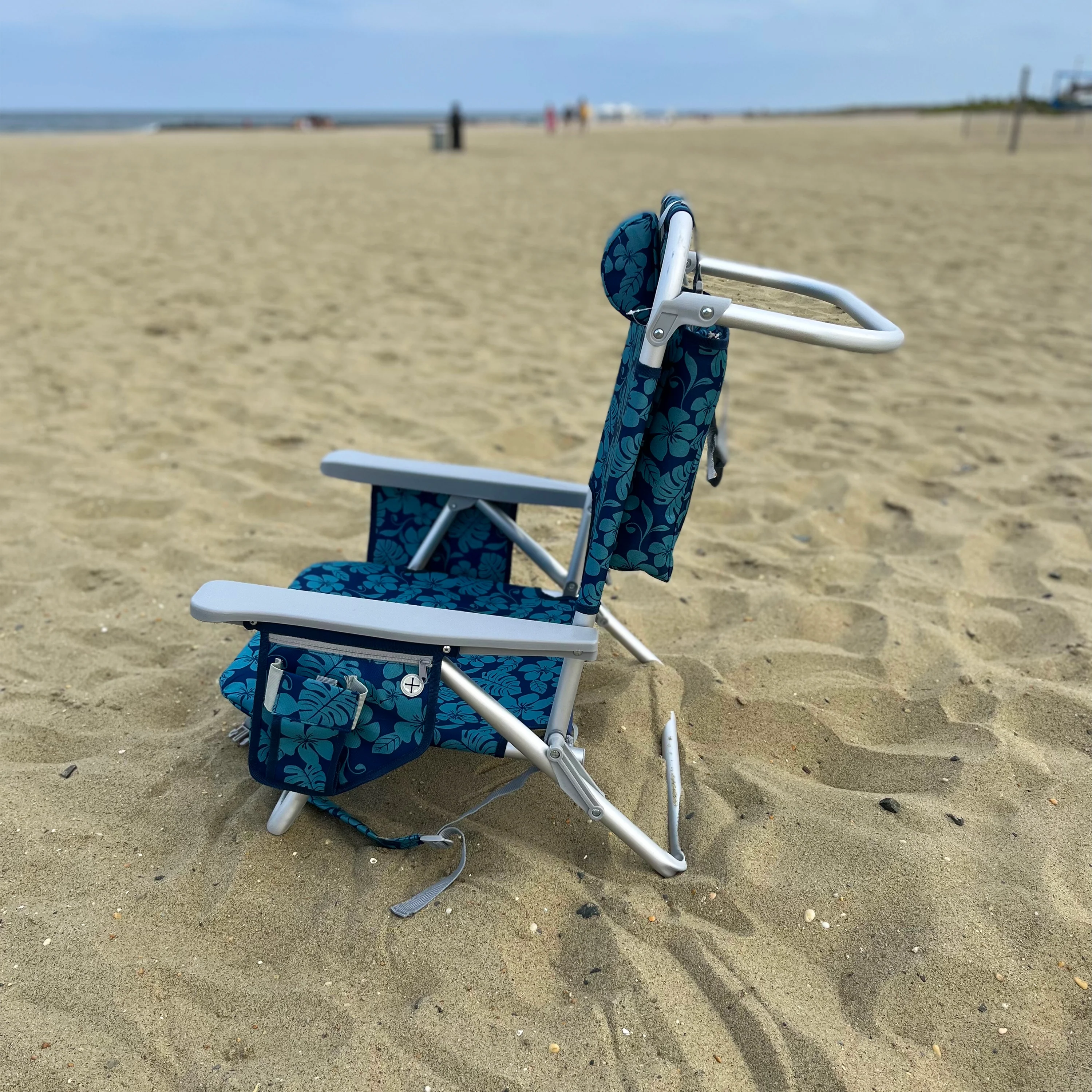 Bliss Hammocks Backpack Aluminum Beach Chair W/ Side Pocket & Detachable Cooler Bag | 5 Reclining Positions | 275 Lb. Capacity (Blue Flower) - Image 14