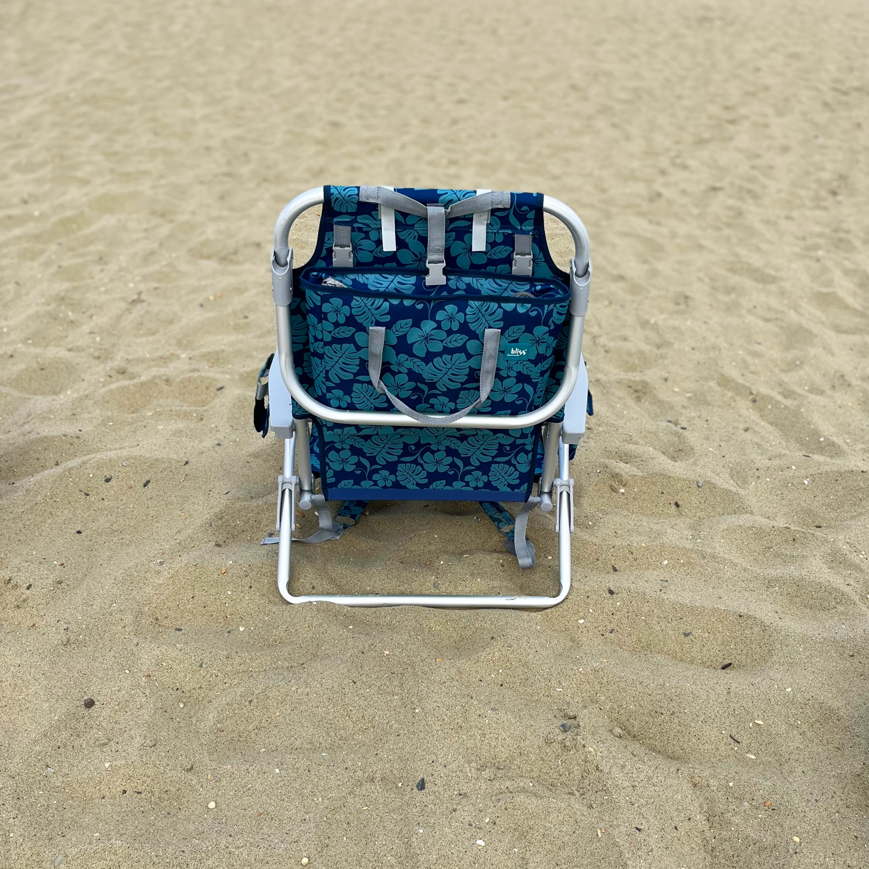 Bliss Hammocks Backpack Aluminum Beach Chair W/ Side Pocket & Detachable Cooler Bag | 5 Reclining Positions | 275 Lb. Capacity (Blue Flower) - Image 15