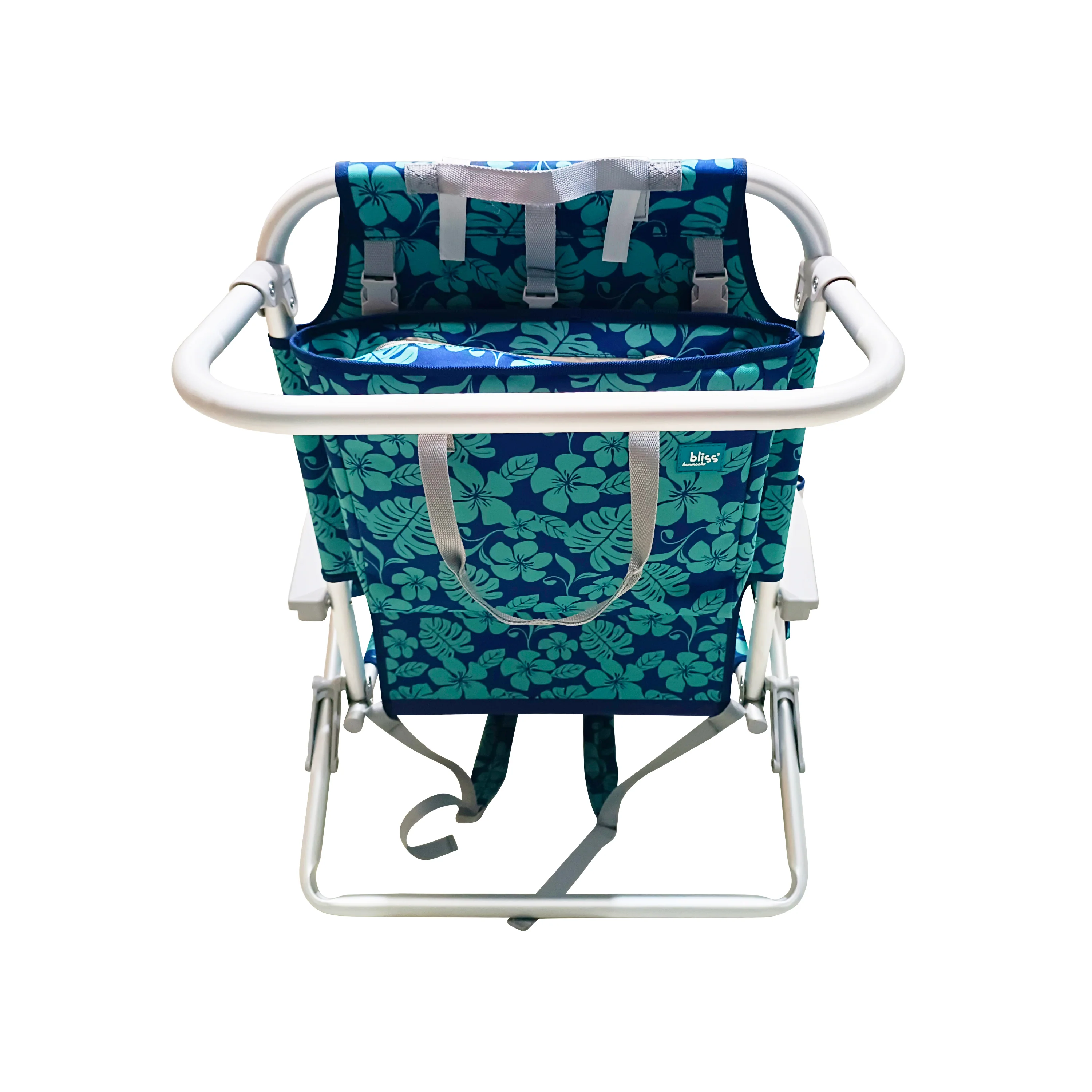 Bliss Hammocks Backpack Aluminum Beach Chair W/ Side Pocket & Detachable Cooler Bag | 5 Reclining Positions | 275 Lb. Capacity (Blue Flower) - Image 5