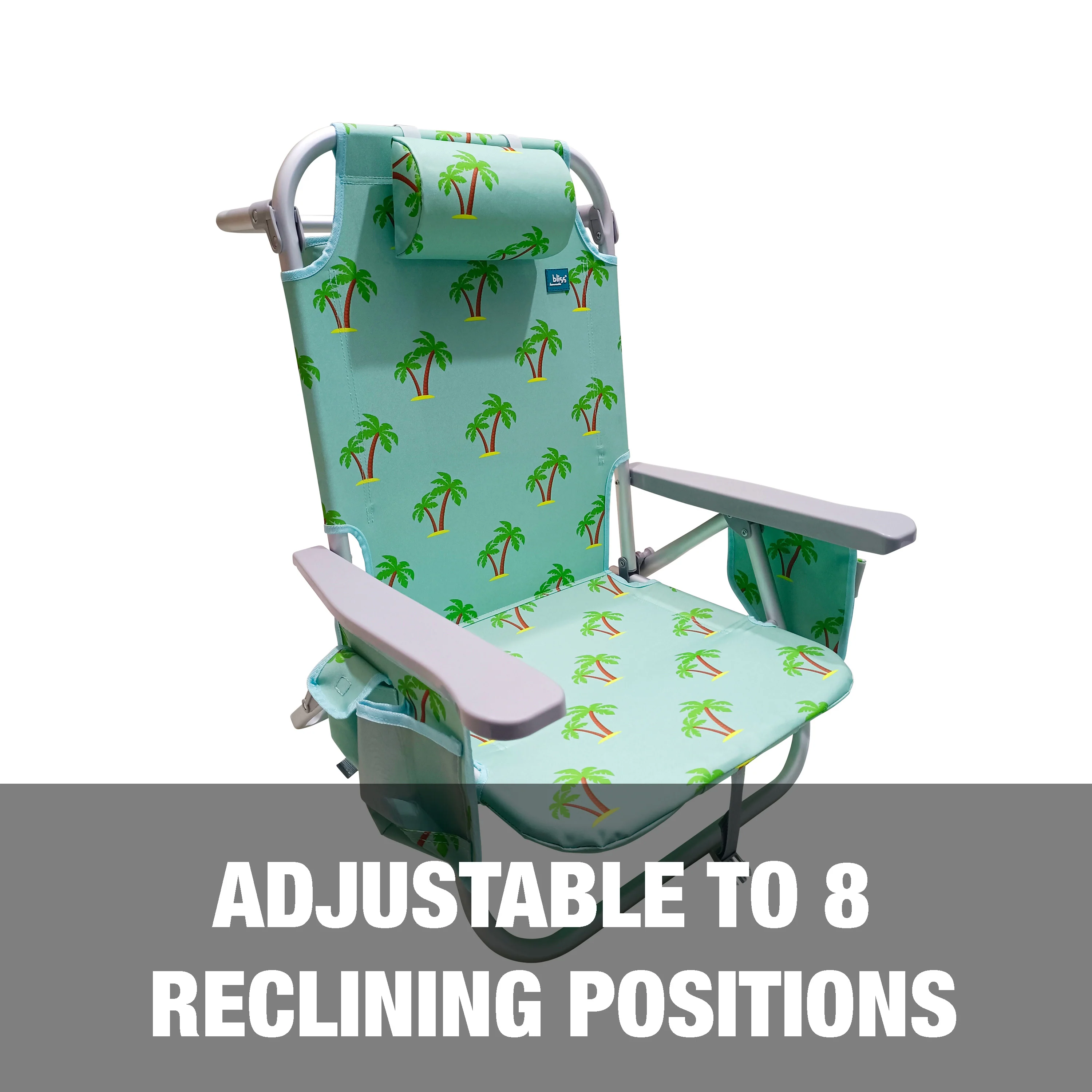 Bliss Hammocks BBC-350-PT Backpack Aluminum Beach Chair W/ Side Pocket & Detachable Cooler Bag | 5 Reclining Positions | 275 Lb. Capacity (Palm Tree) - Image 11