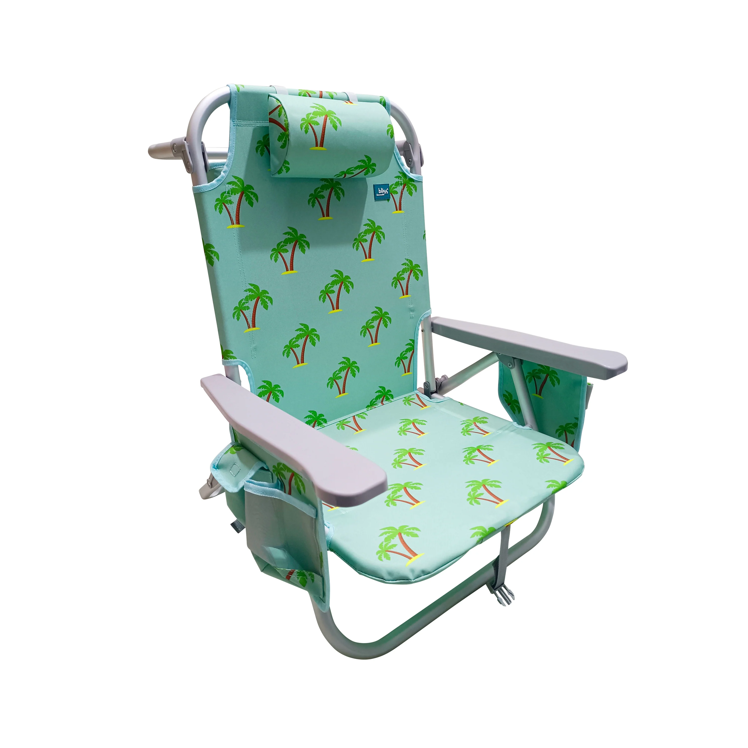 Bliss Hammocks BBC-350-PT Backpack Aluminum Beach Chair W/ Side Pocket & Detachable Cooler Bag | 5 Reclining Positions | 275 Lb. Capacity (Palm Tree) - Image 2
