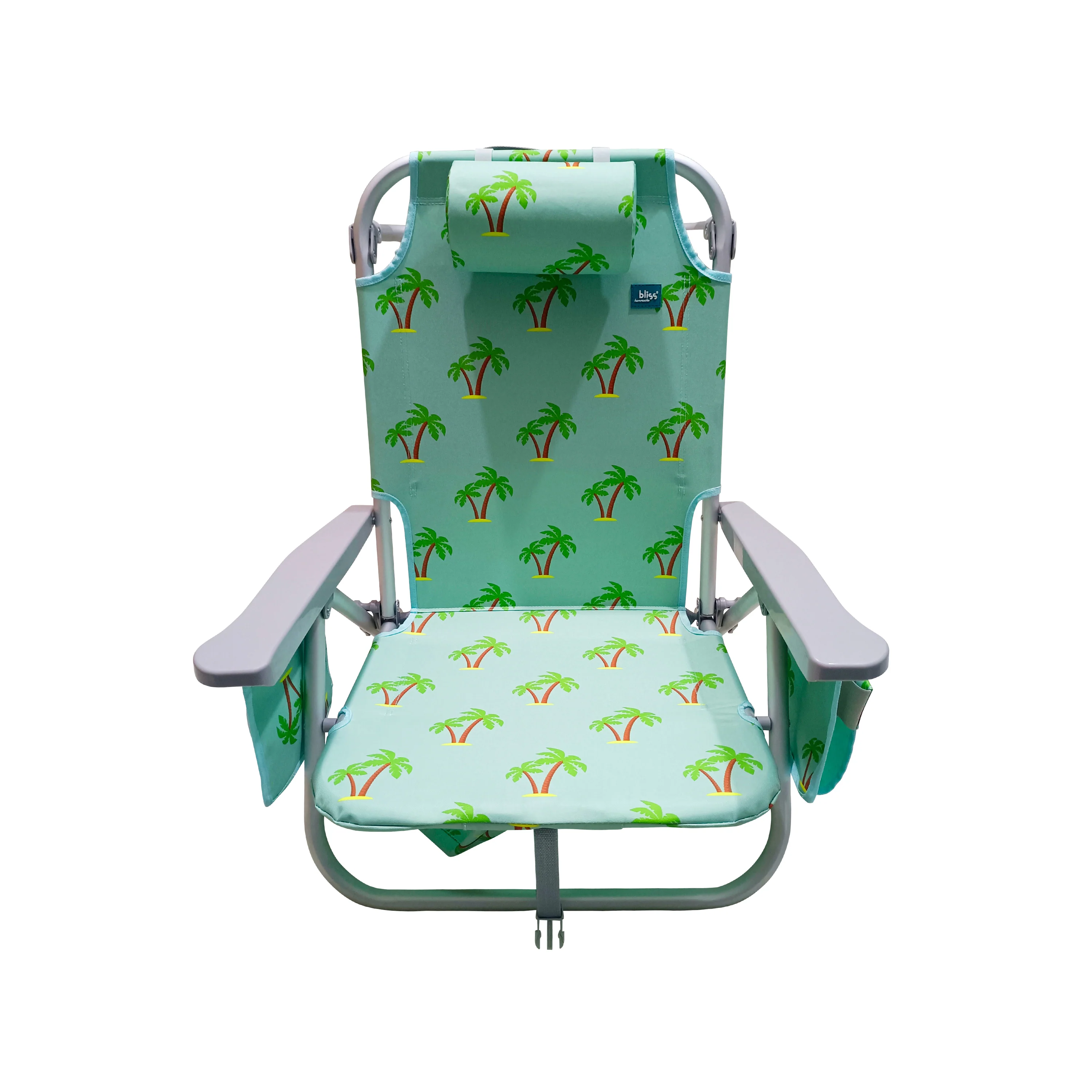 Bliss Hammocks BBC-350-PT Backpack Aluminum Beach Chair W/ Side Pocket & Detachable Cooler Bag | 5 Reclining Positions | 275 Lb. Capacity (Palm Tree) - Image 3