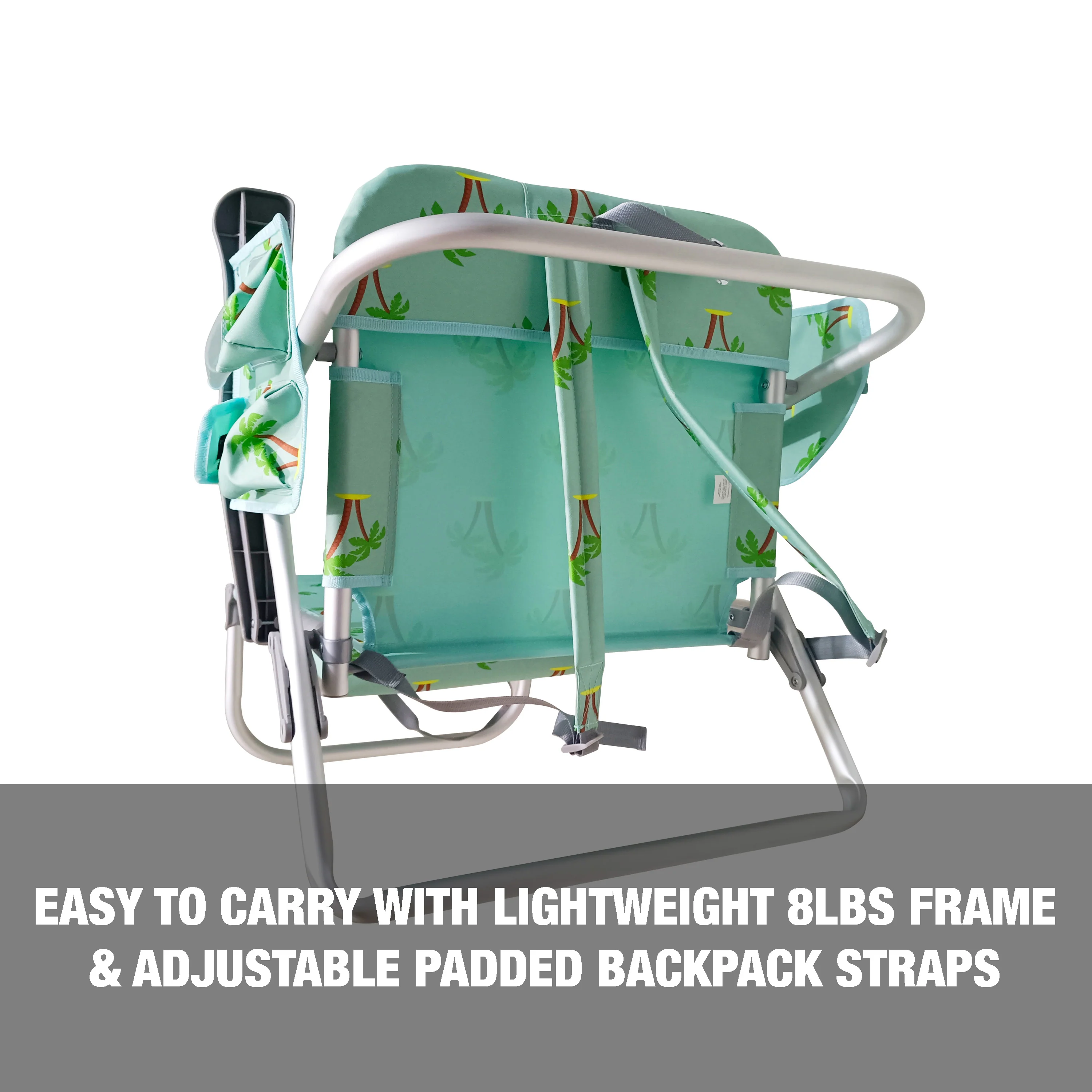 Bliss Hammocks BBC-350-PT Backpack Aluminum Beach Chair W/ Side Pocket & Detachable Cooler Bag | 5 Reclining Positions | 275 Lb. Capacity (Palm Tree) - Image 6