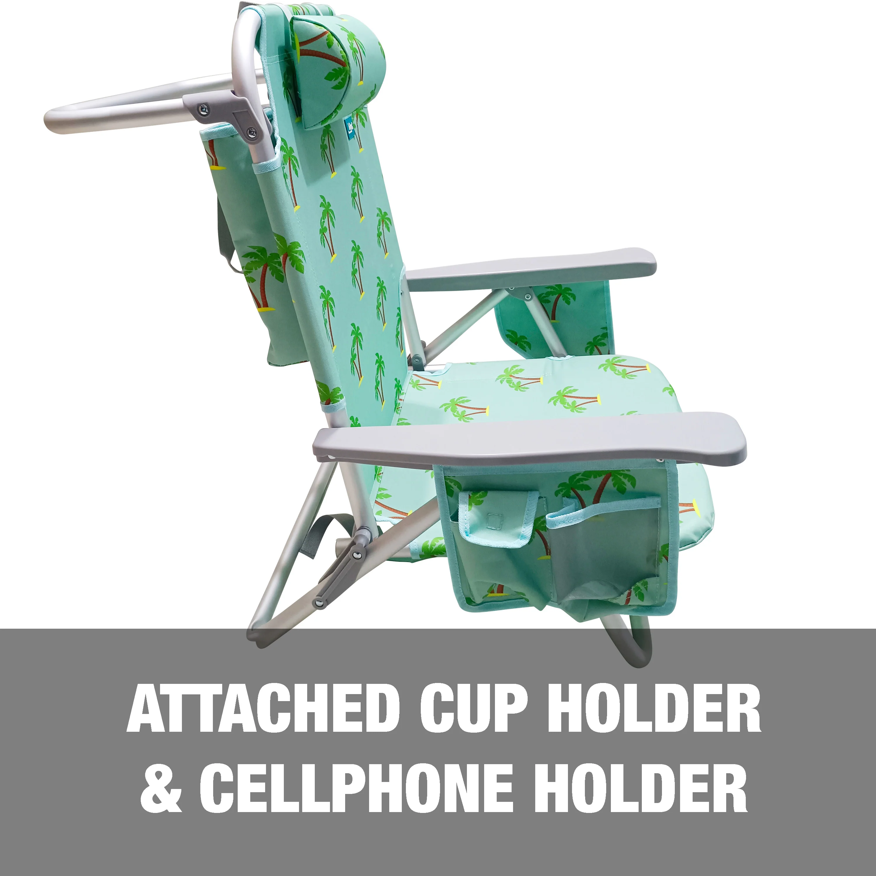 Bliss Hammocks BBC-350-PT Backpack Aluminum Beach Chair W/ Side Pocket & Detachable Cooler Bag | 5 Reclining Positions | 275 Lb. Capacity (Palm Tree) - Image 7