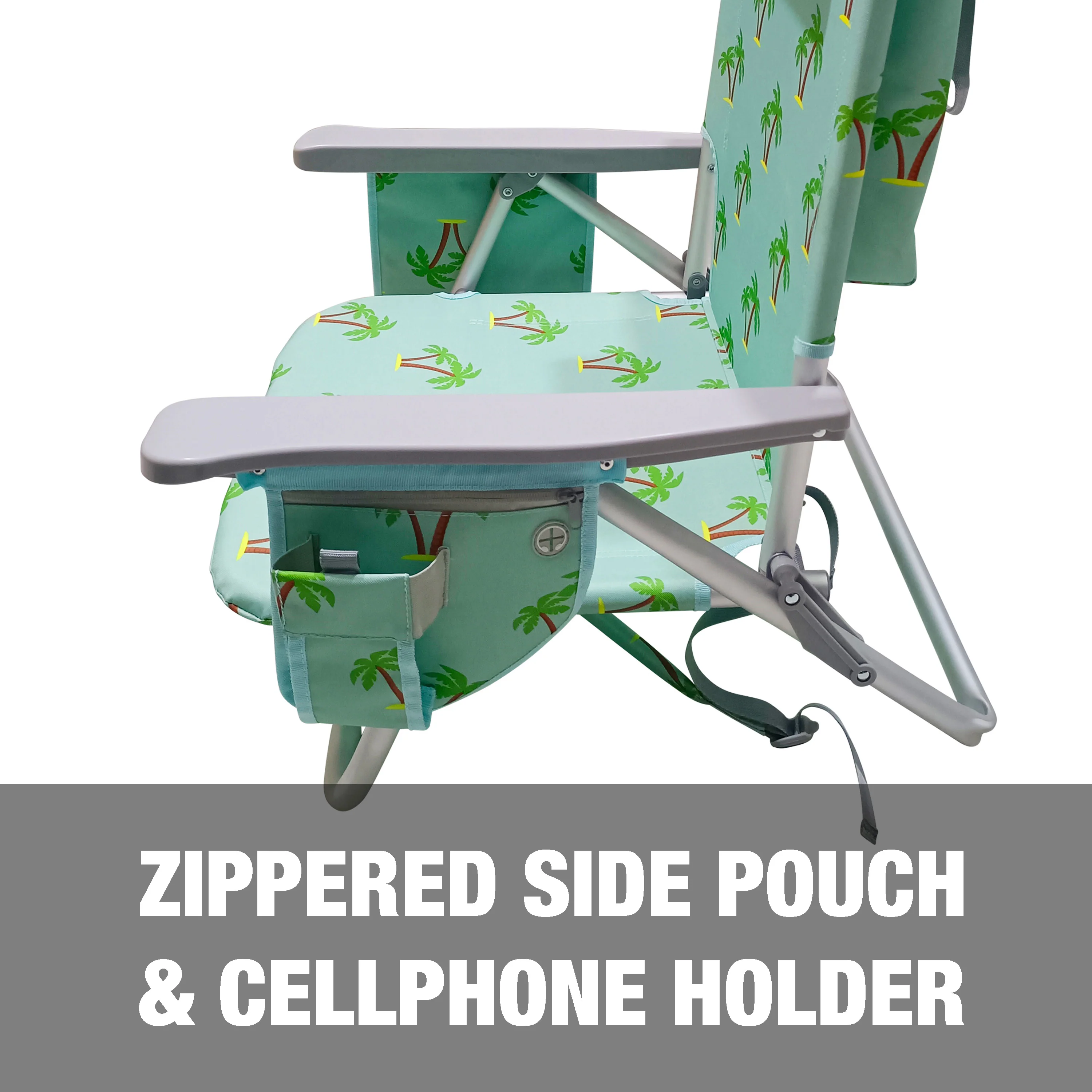 Bliss Hammocks BBC-350-PT Backpack Aluminum Beach Chair W/ Side Pocket & Detachable Cooler Bag | 5 Reclining Positions | 275 Lb. Capacity (Palm Tree) - Image 8