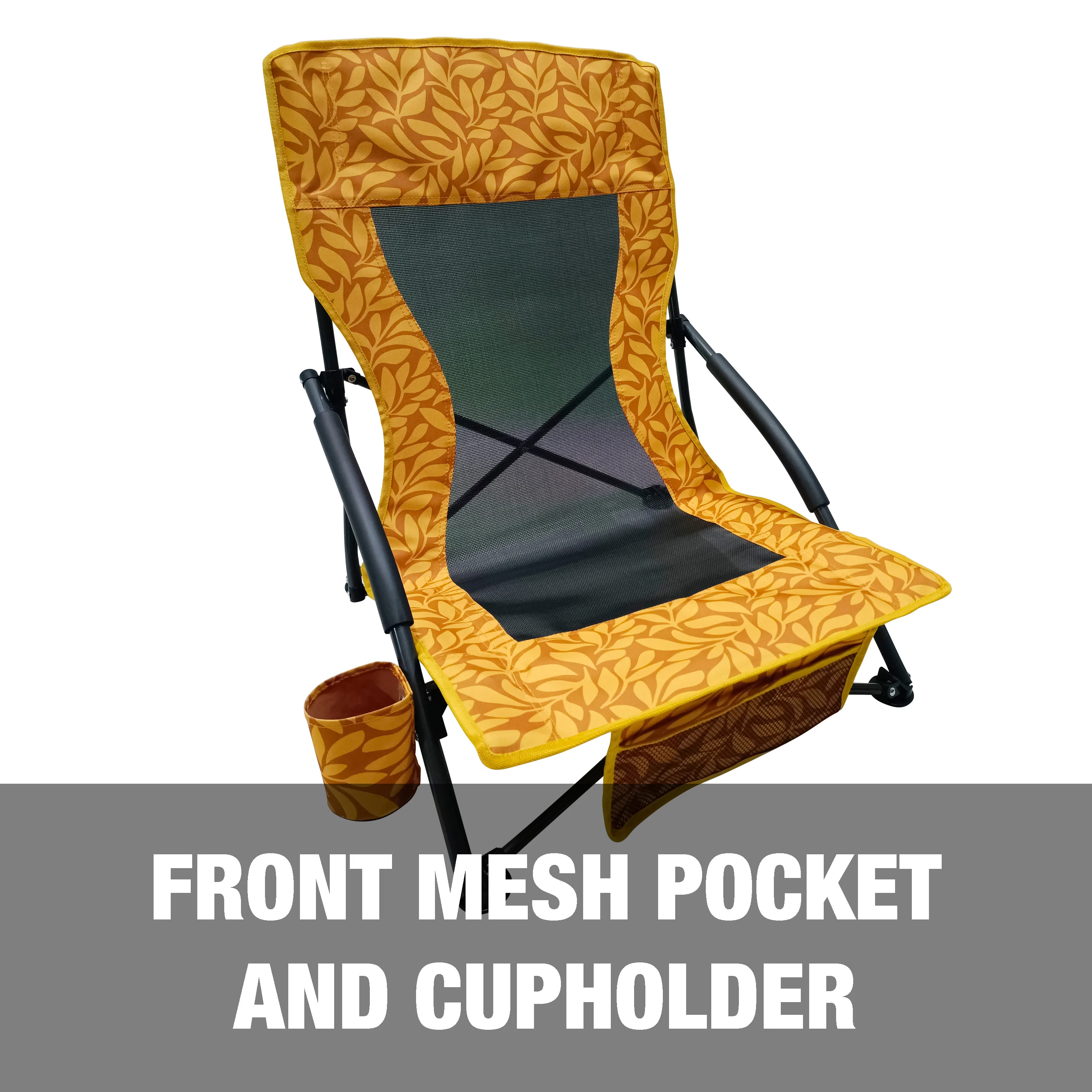 Bliss Hammocks BBC-353-AL Collapsible Beach Chair W/ Cup Holder | Storage Bag Included | 275 Lb. Capacity (Amber Leaf) - Image 4