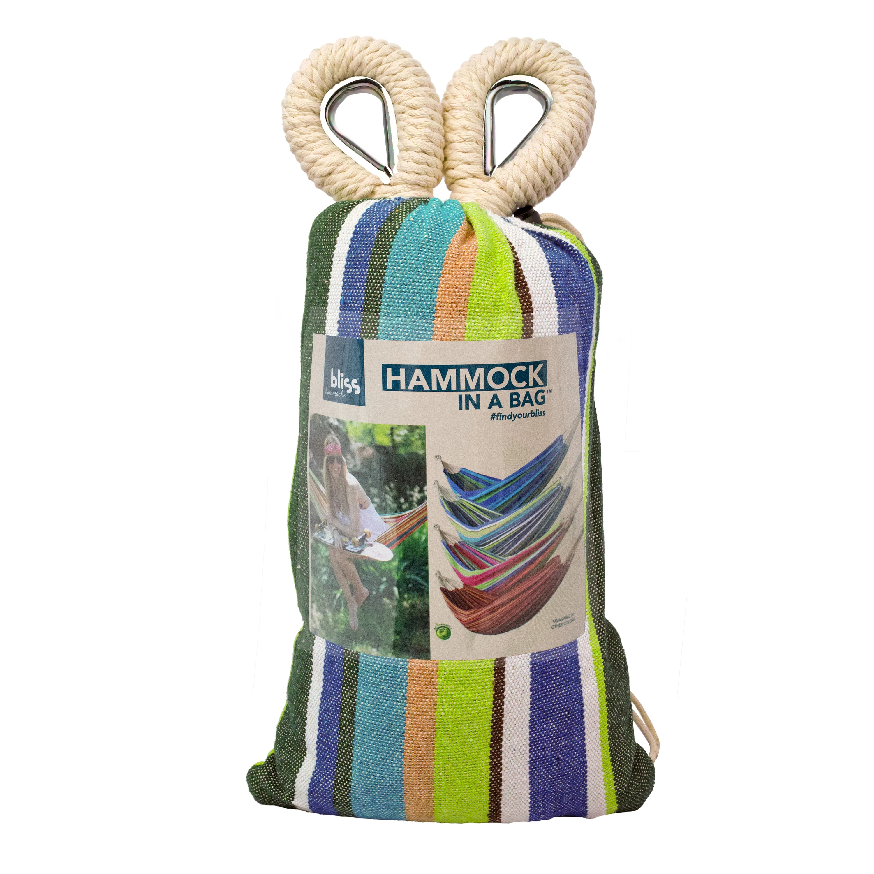 Bliss Hammocks BH-400-GS Hammock in a Bag W/ Rope loops & Hanging Hardware | 40-in. Wide | 220 Lb. Capacity (Garden Stripe) - Image 3
