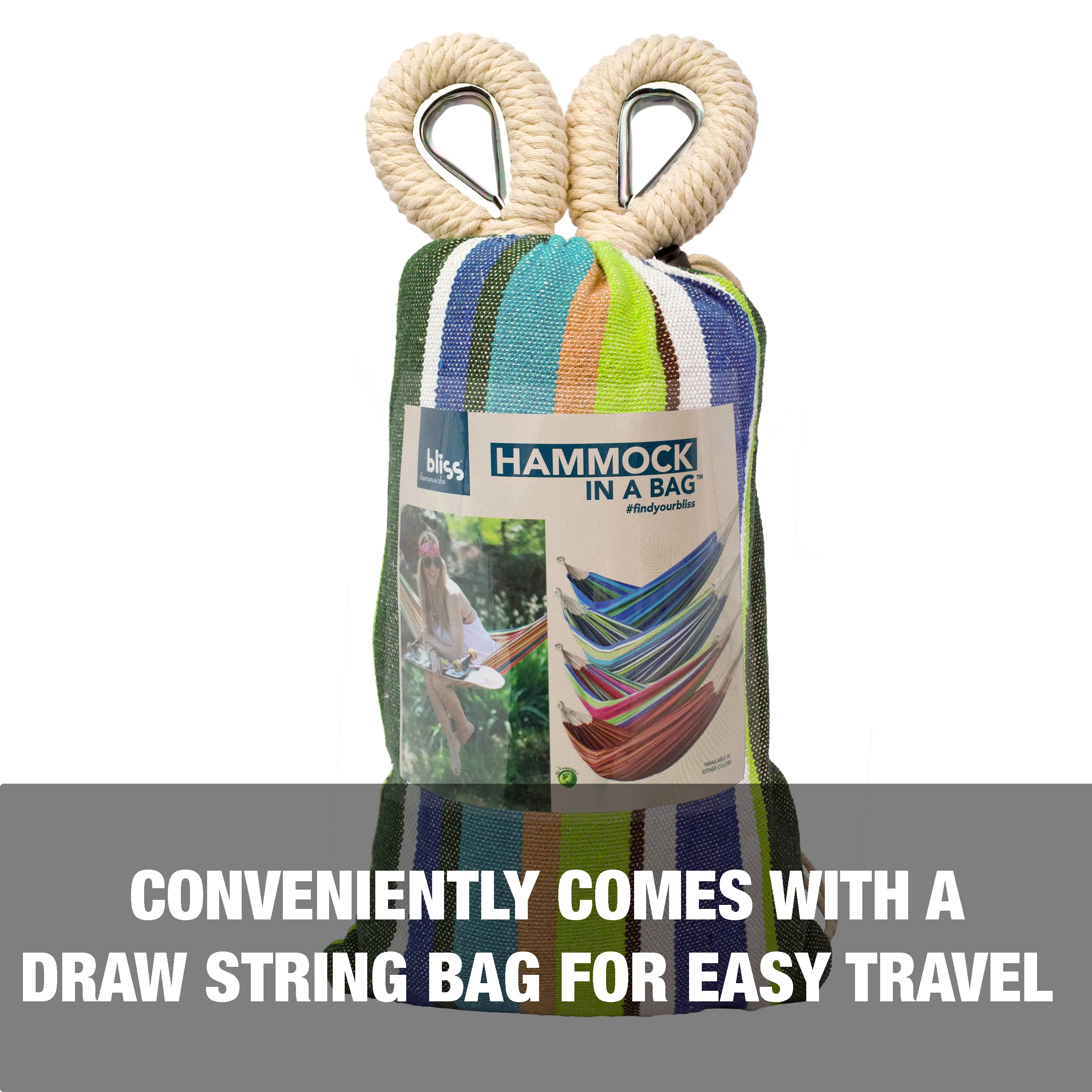 Bliss Hammocks BH-400-GS Hammock in a Bag W/ Rope loops & Hanging Hardware | 40-in. Wide | 220 Lb. Capacity (Garden Stripe) - Image 5