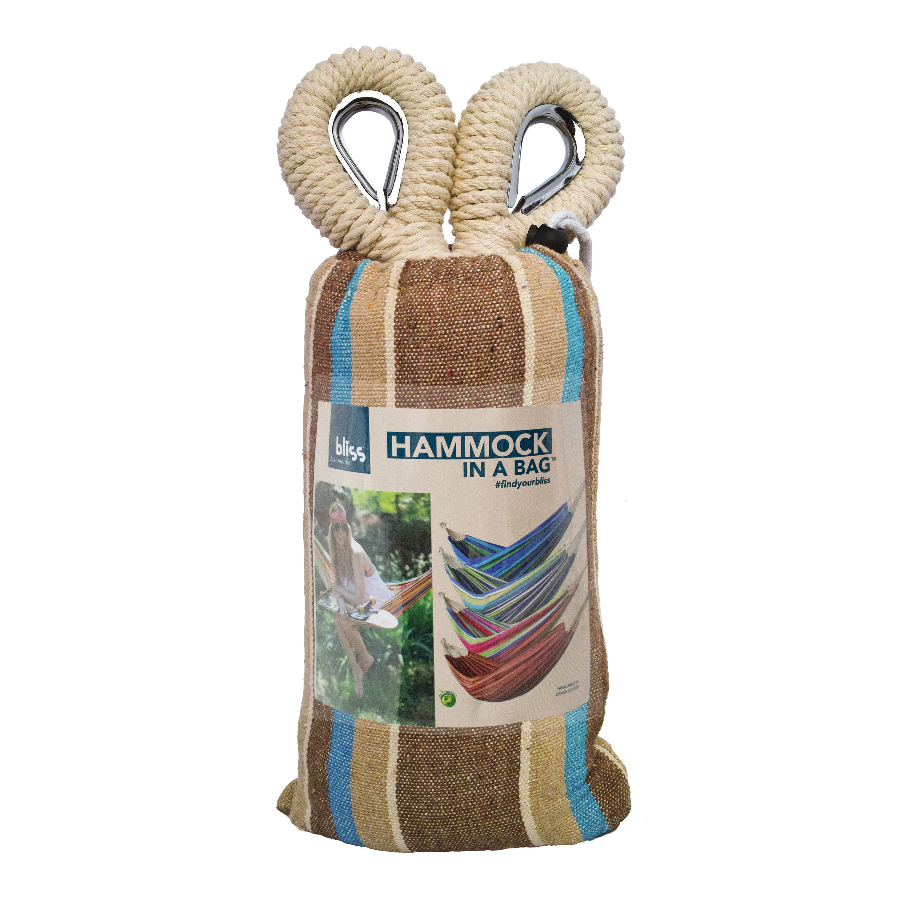 Bliss Hammocks BH-400-HA Hammock in a Bag W/ Rope loops & Hanging Hardware | 40-in. Wide | 220 Lb. Capacity (Hampton Stripe) - Image 3