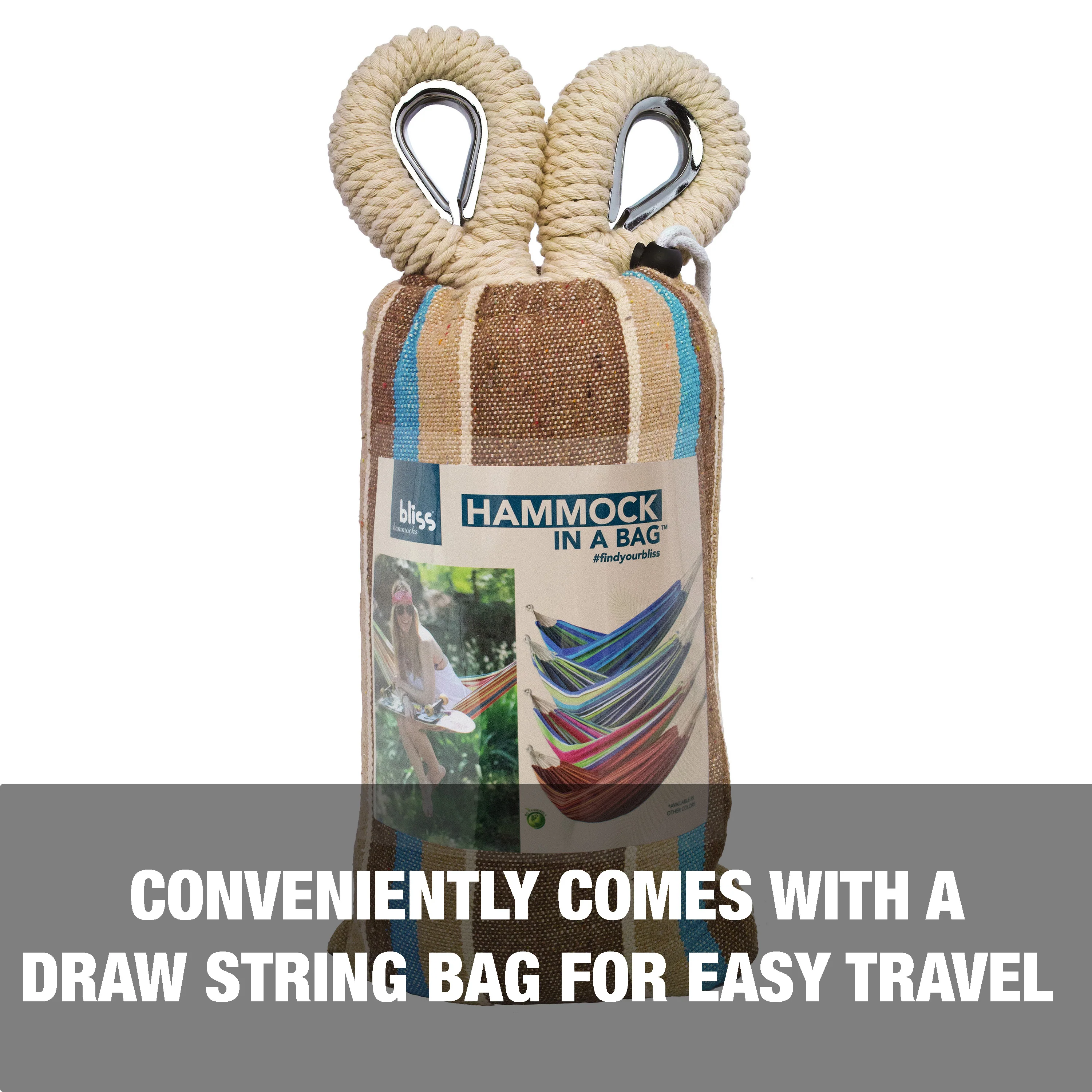 Bliss Hammocks BH-400-HA Hammock in a Bag W/ Rope loops & Hanging Hardware | 40-in. Wide | 220 Lb. Capacity (Hampton Stripe) - Image 5