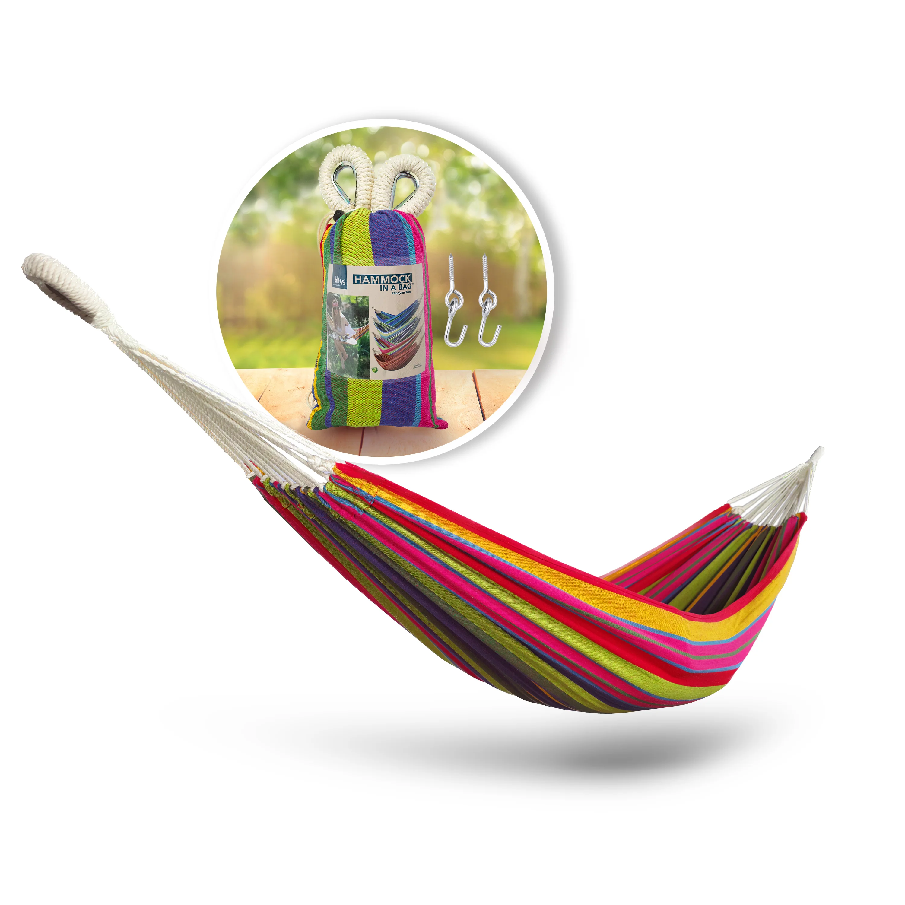 Bliss Hammocks BH-400-MG Hammock in a Bag W/ Rope loops & Hanging Hardware | 40-in. Wide | 220 Lb. Capacity (Mardi Gras)