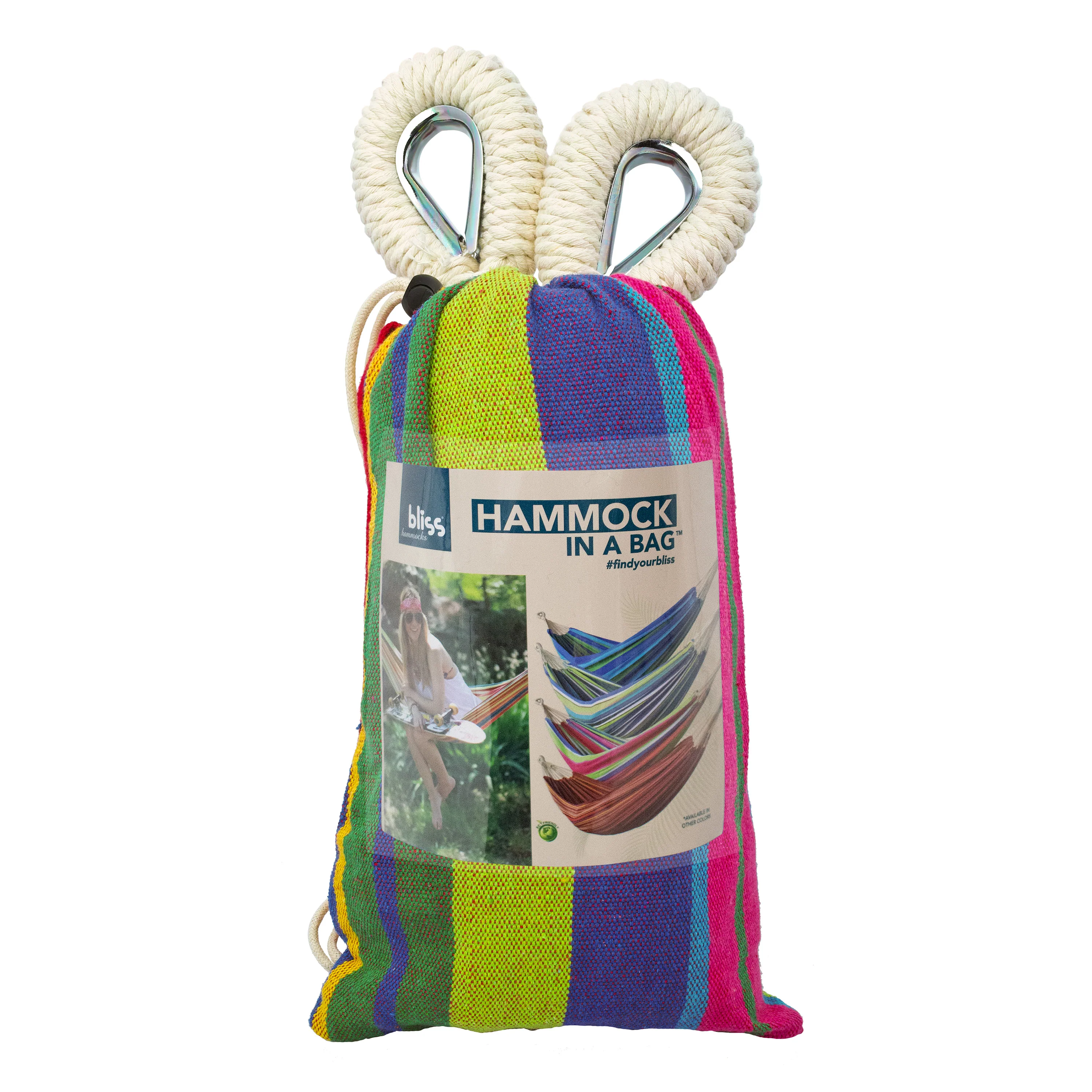 Bliss Hammocks BH-400-MG Hammock in a Bag W/ Rope loops & Hanging Hardware | 40-in. Wide | 220 Lb. Capacity (Mardi Gras) - Image 2
