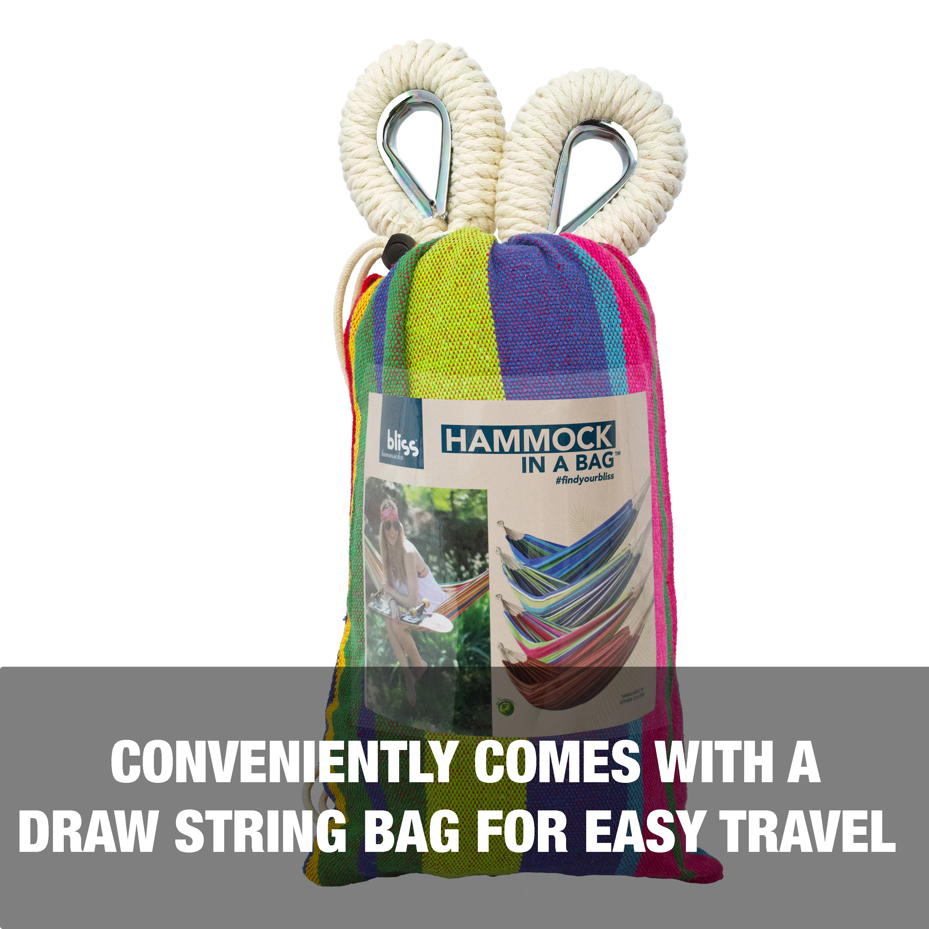 Bliss Hammocks BH-400-MG Hammock in a Bag W/ Rope loops & Hanging Hardware | 40-in. Wide | 220 Lb. Capacity (Mardi Gras) - Image 4