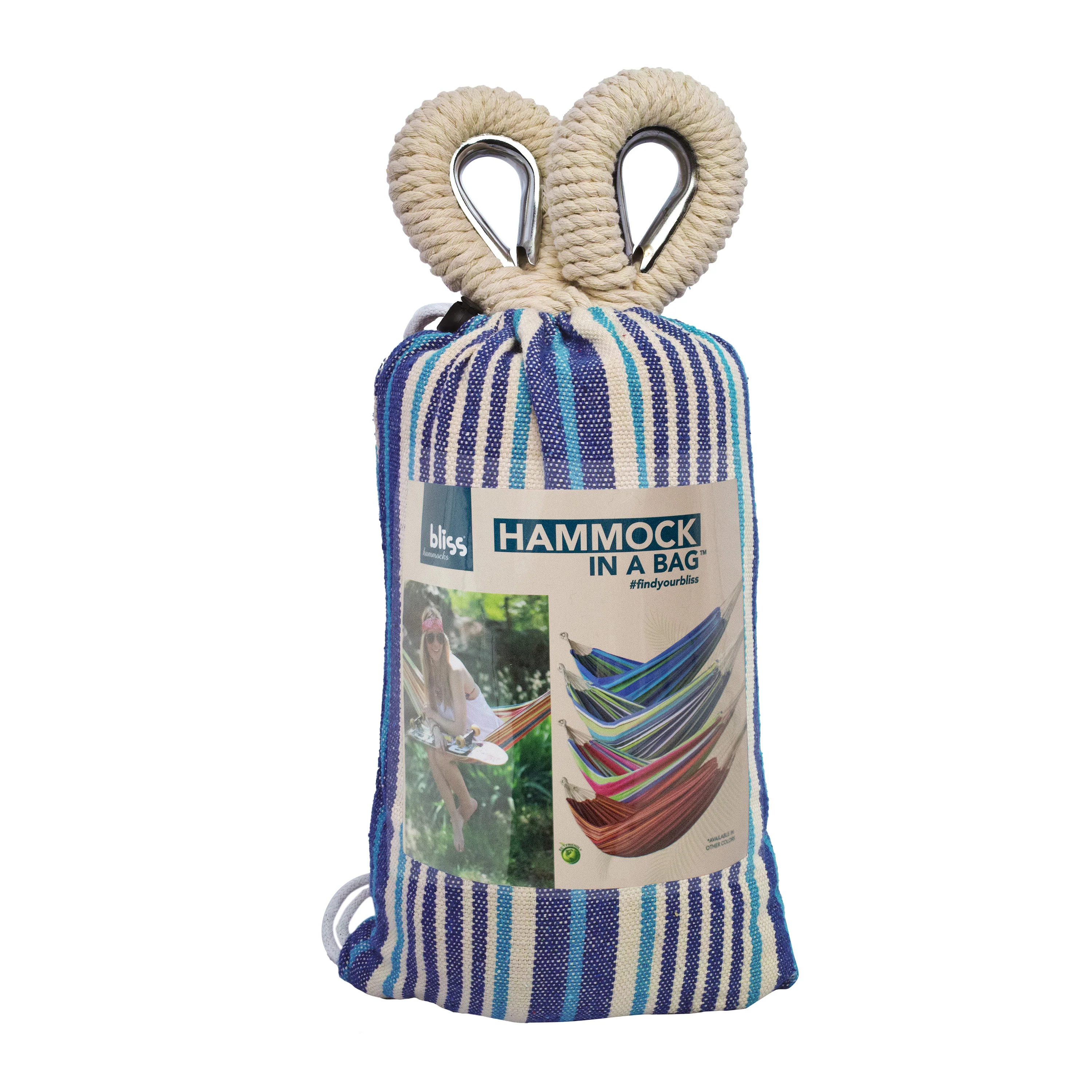 Bliss Hammocks BH-400-SC Hammock in a Bag w/ Rope loops & Hanging Hardware | 40-in. Wide | 220 Lb. Capacity (Cloth Stripe) - Image 3