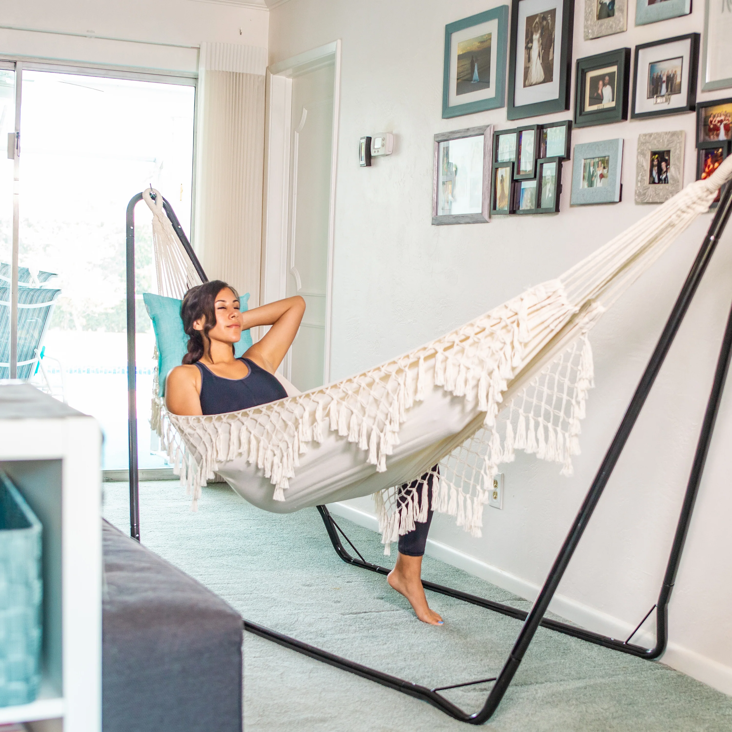 Bliss Hammocks BH-400FR Brazilian Style Hammock in a Bag w/ Fringe & Hanging Hardware | 40-in. Wide | 250 Lb. Capacity - Image 13