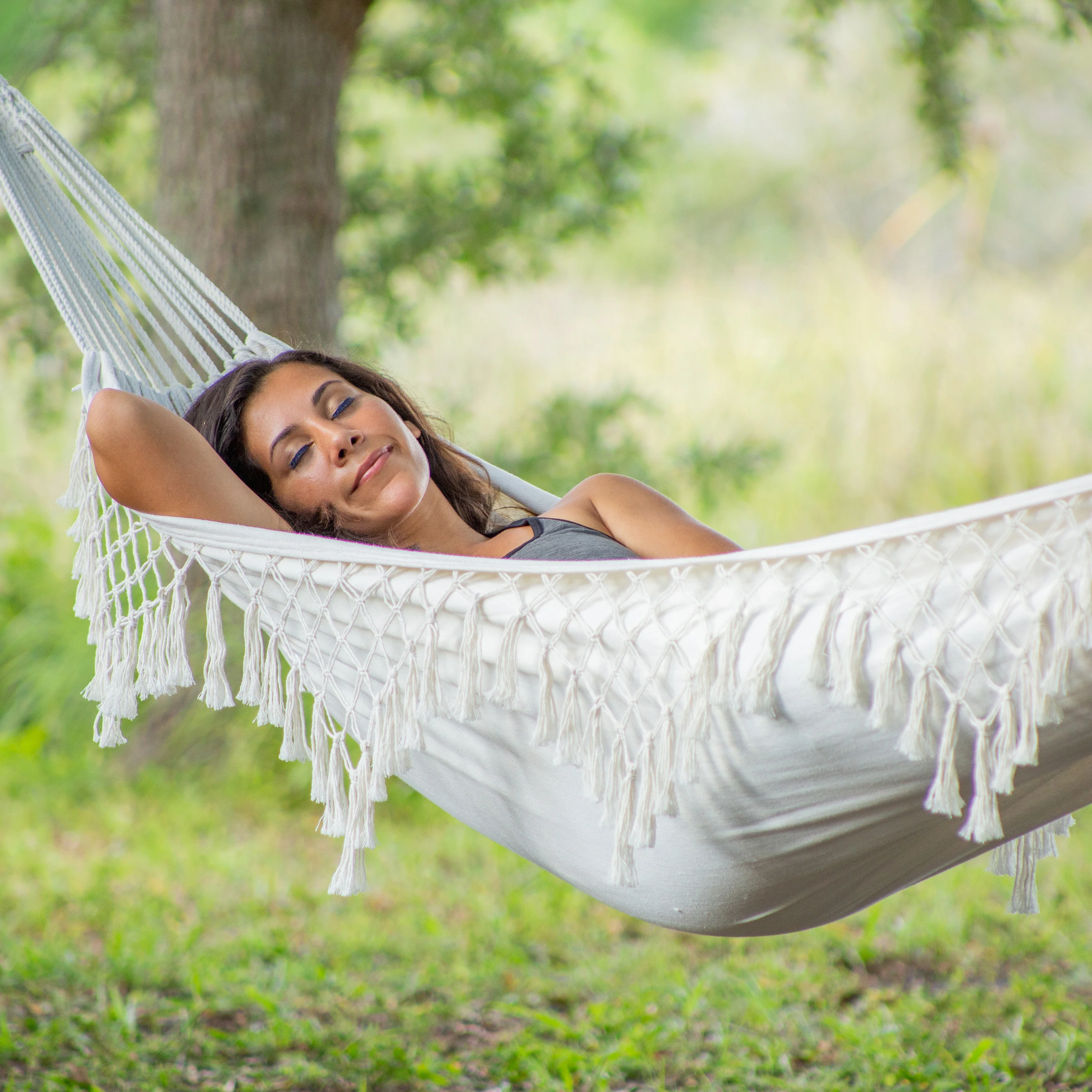 Bliss Hammocks BH-400FR Brazilian Style Hammock in a Bag w/ Fringe & Hanging Hardware | 40-in. Wide | 250 Lb. Capacity - Image 9