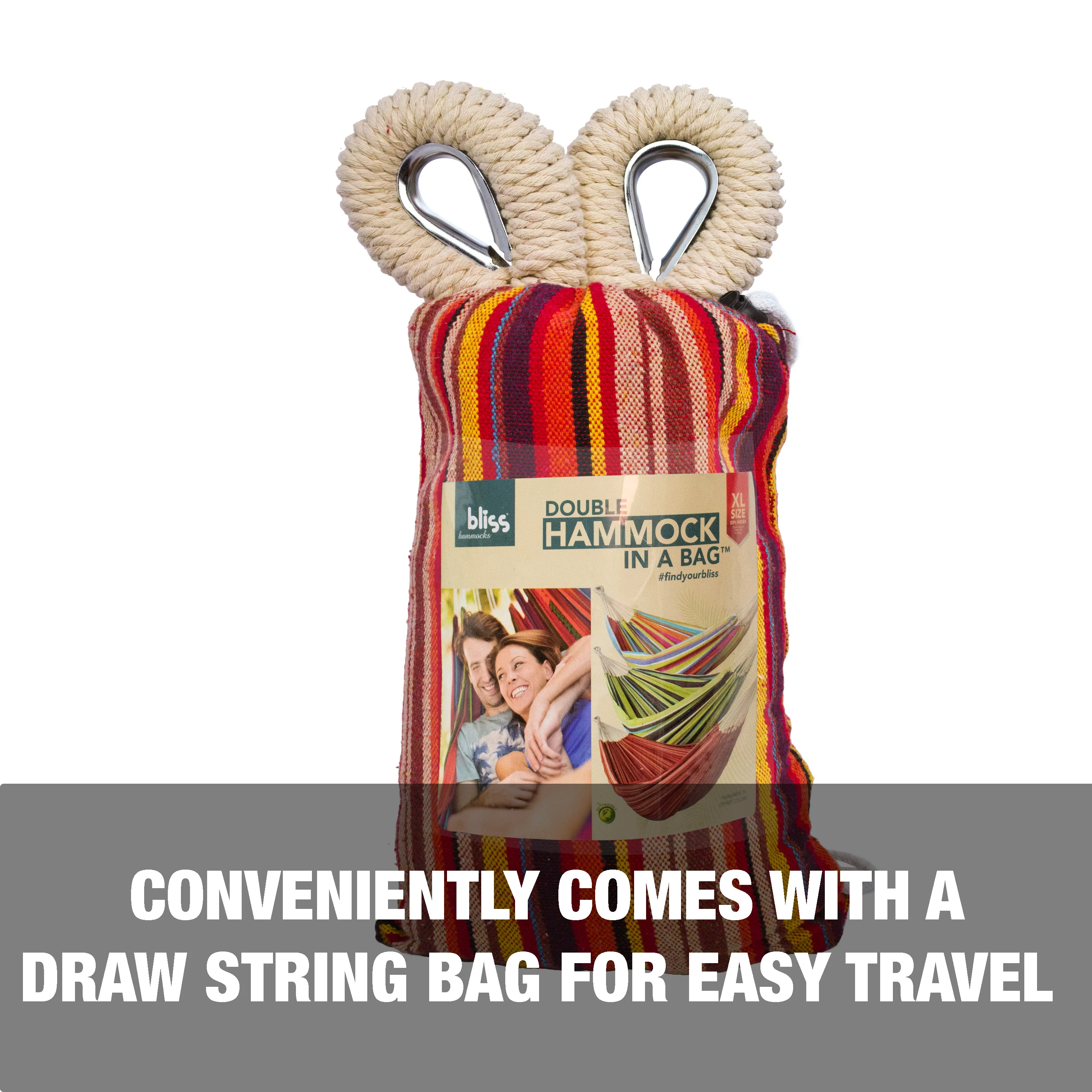 Bliss Hammocks BH-401-TA Double Hammock in a Bag W/ Rope loops & Hanging Hardware | 60-in. Wide | 265 Lb. Capacity (Toasted Almond) - Image 3