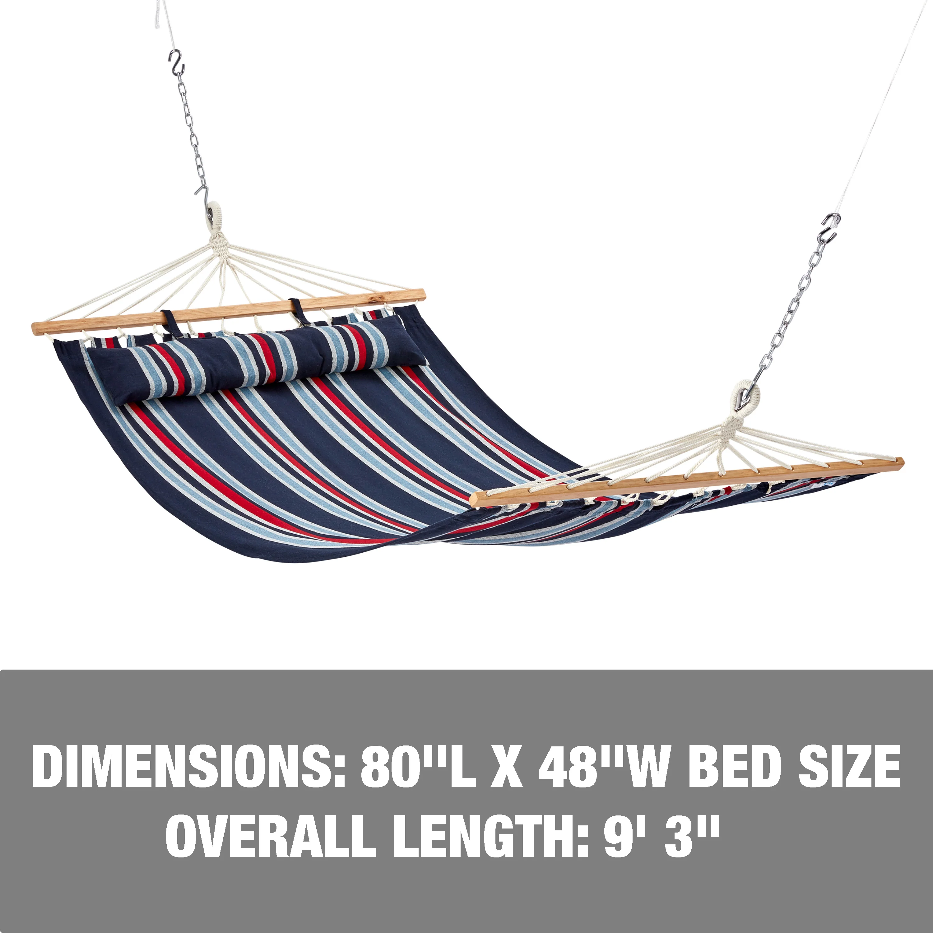 Bliss Hammocks BH-404C Caribbean Hammock W/ Pillow & Hanging Hardware | 48-in. Wide | 265 Lb. Capacity (Patriot) - Image 2