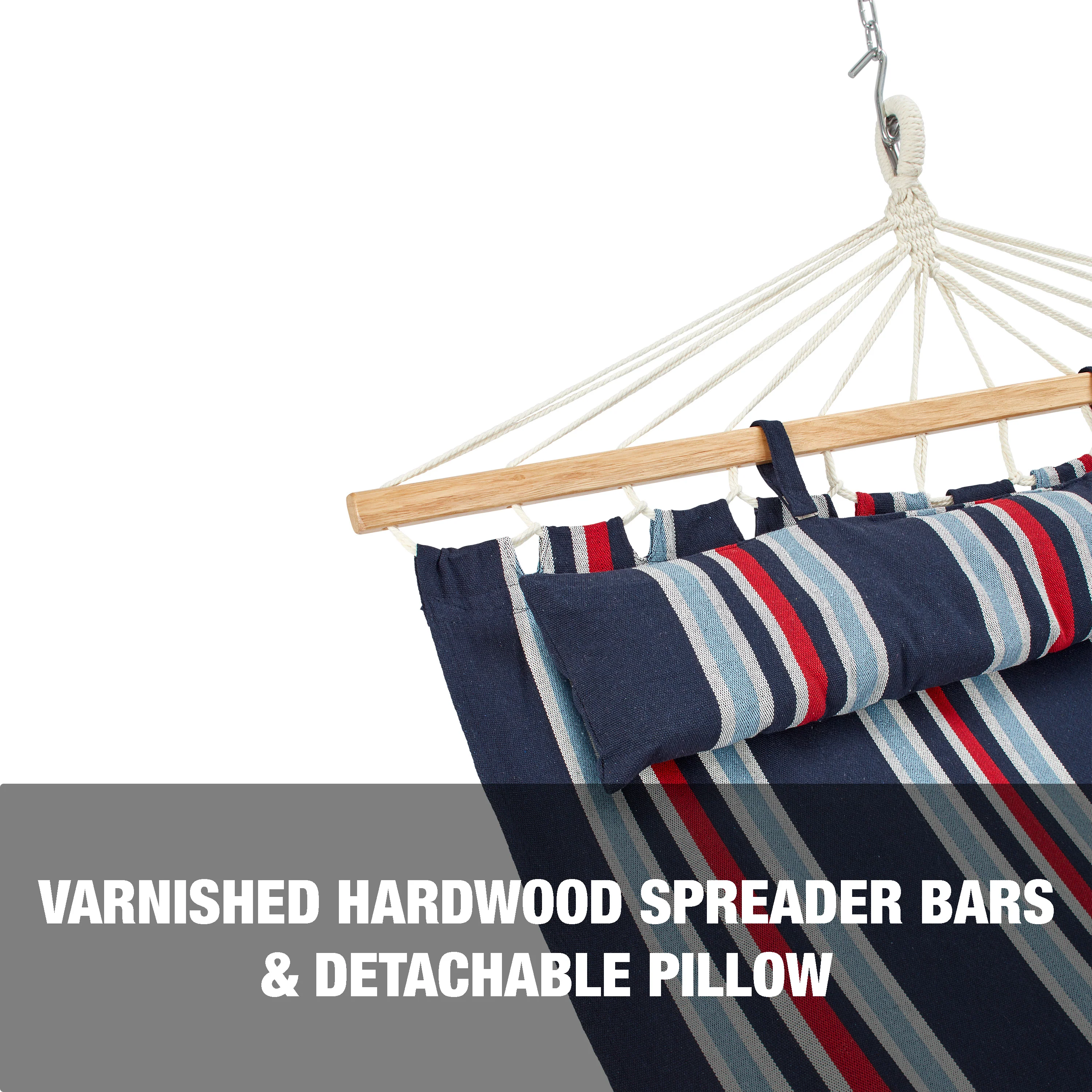 Bliss Hammocks BH-404C Caribbean Hammock W/ Pillow & Hanging Hardware | 48-in. Wide | 265 Lb. Capacity (Patriot) - Image 3