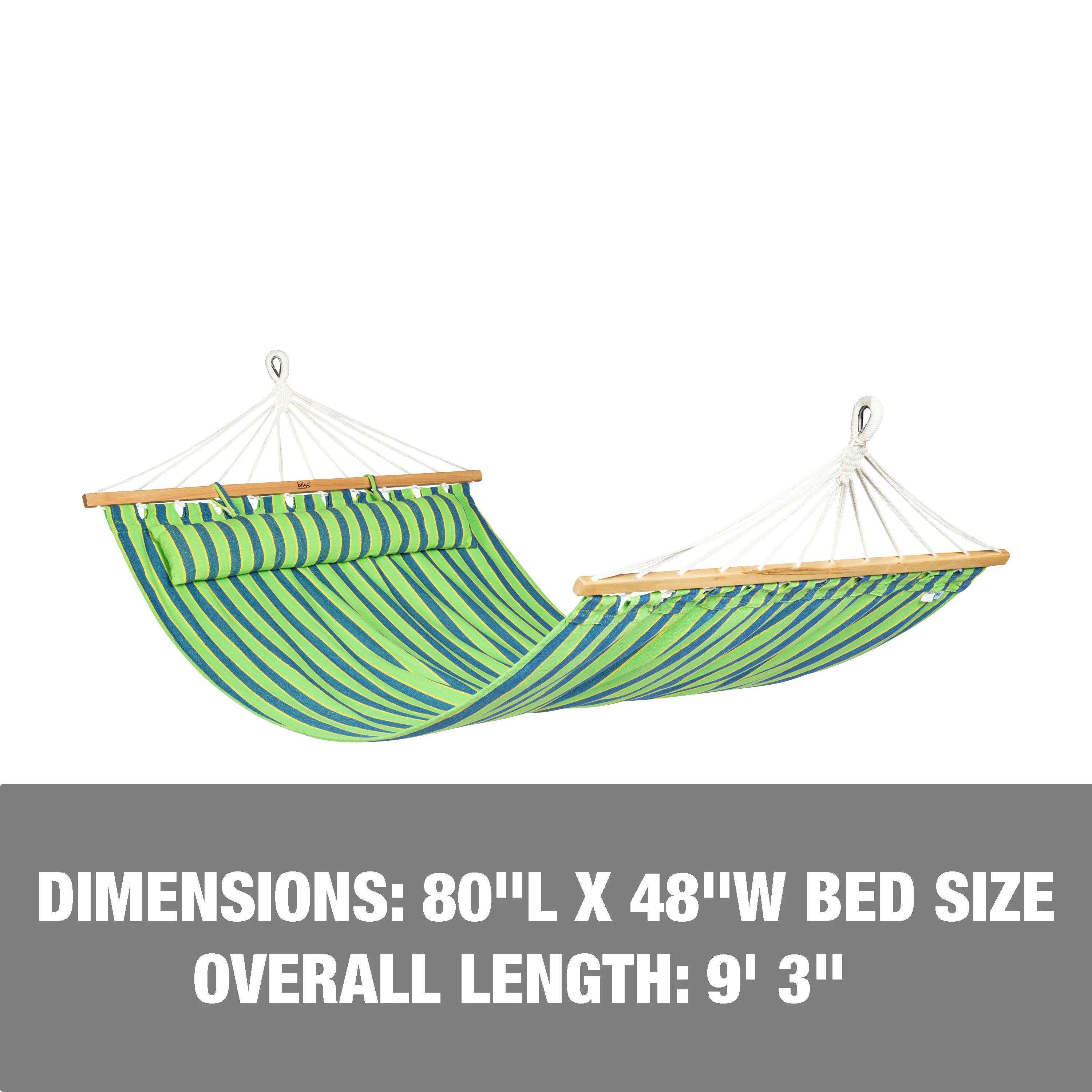 Bliss Hammocks BH-404D Caribbean Hammock W/ Pillow & Hanging Hardware | 48-in. Wide | 265 Lb. Capacity (Mediterranean) - Image 2