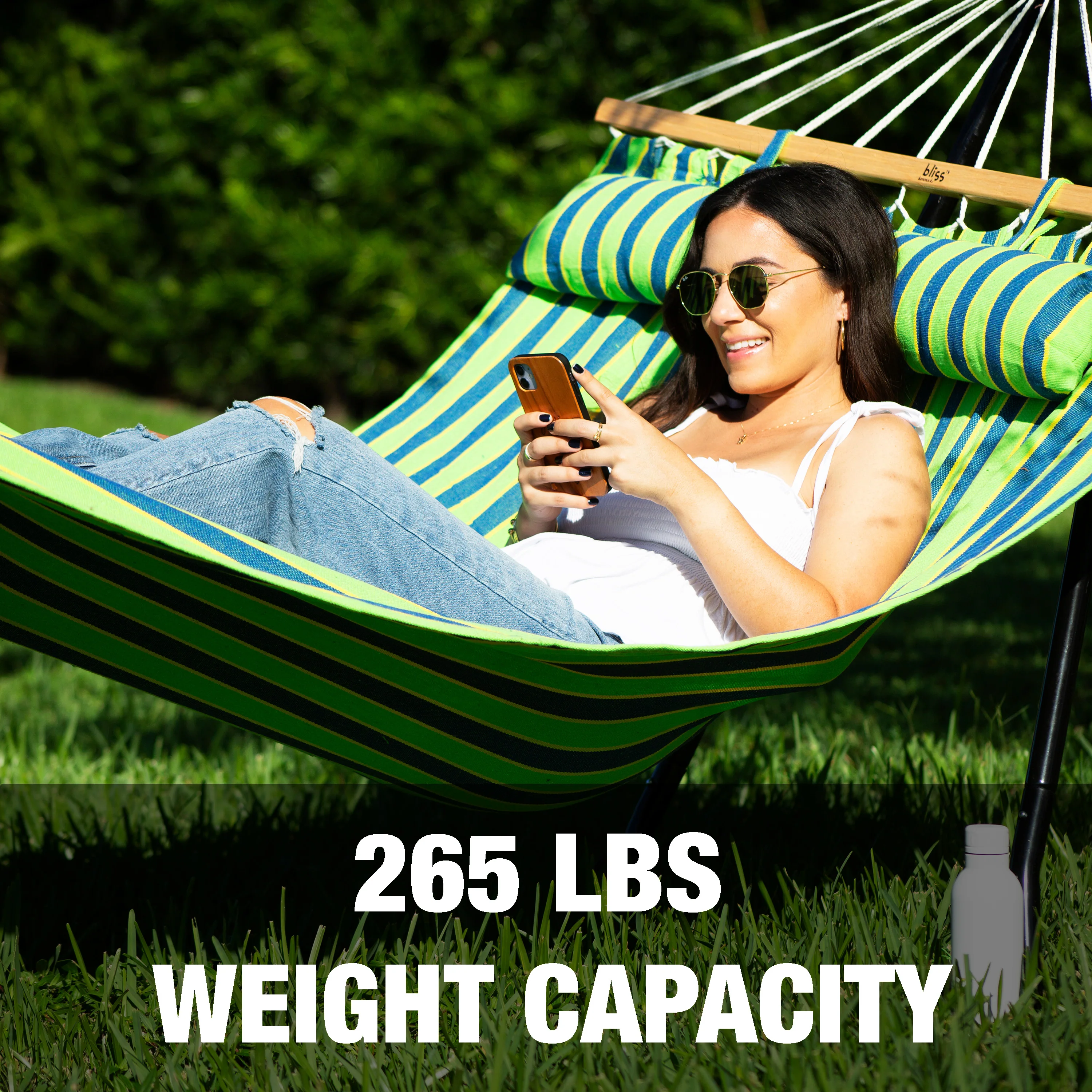 Bliss Hammocks BH-404D Caribbean Hammock W/ Pillow & Hanging Hardware | 48-in. Wide | 265 Lb. Capacity (Mediterranean) - Image 6
